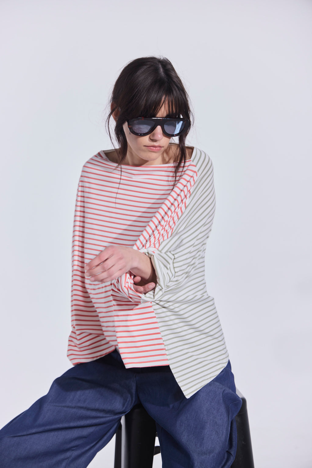 Polera Ligne Rosa-Verde Oliva