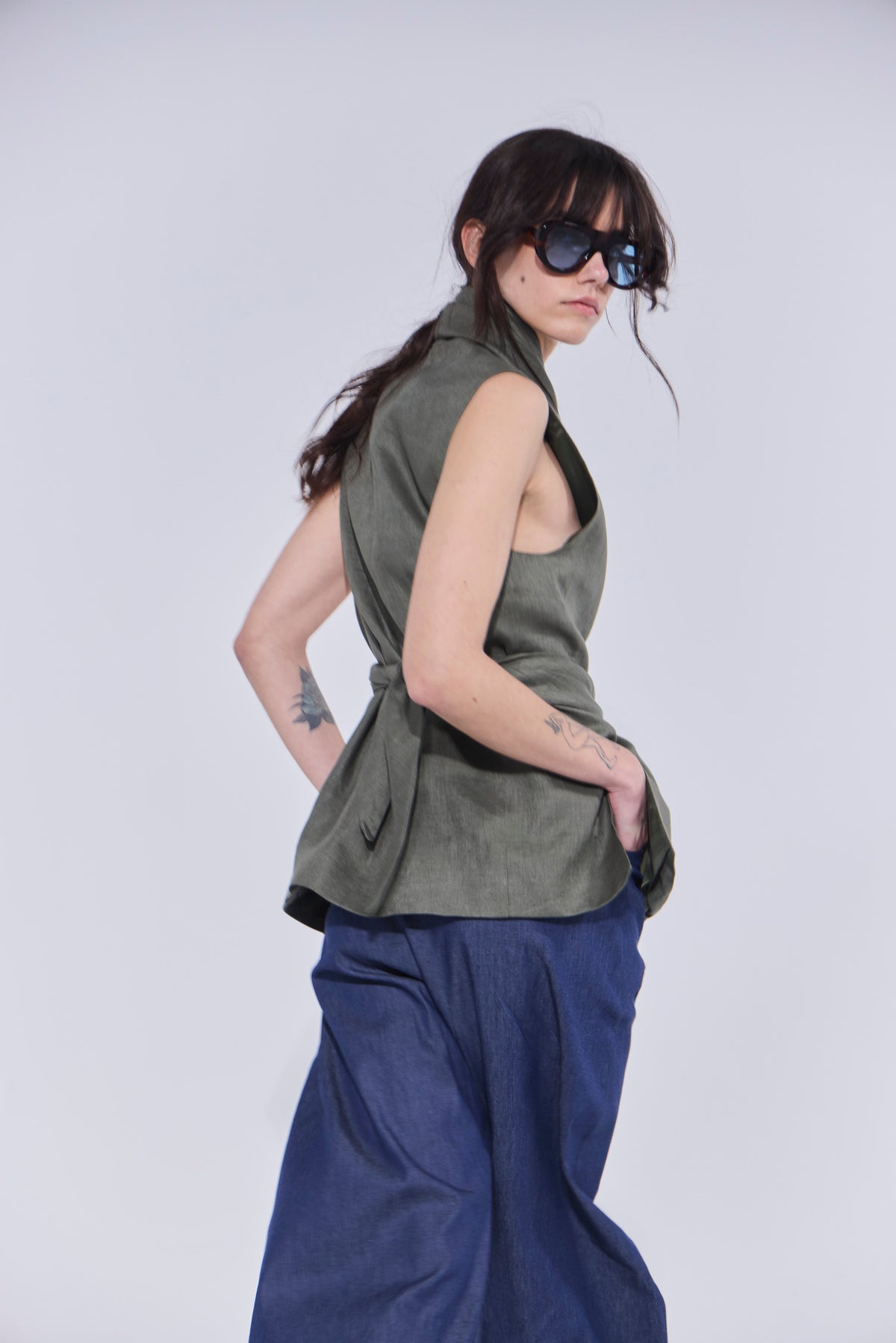Blazer Sin Mangas Foulard 100% Lino Verde