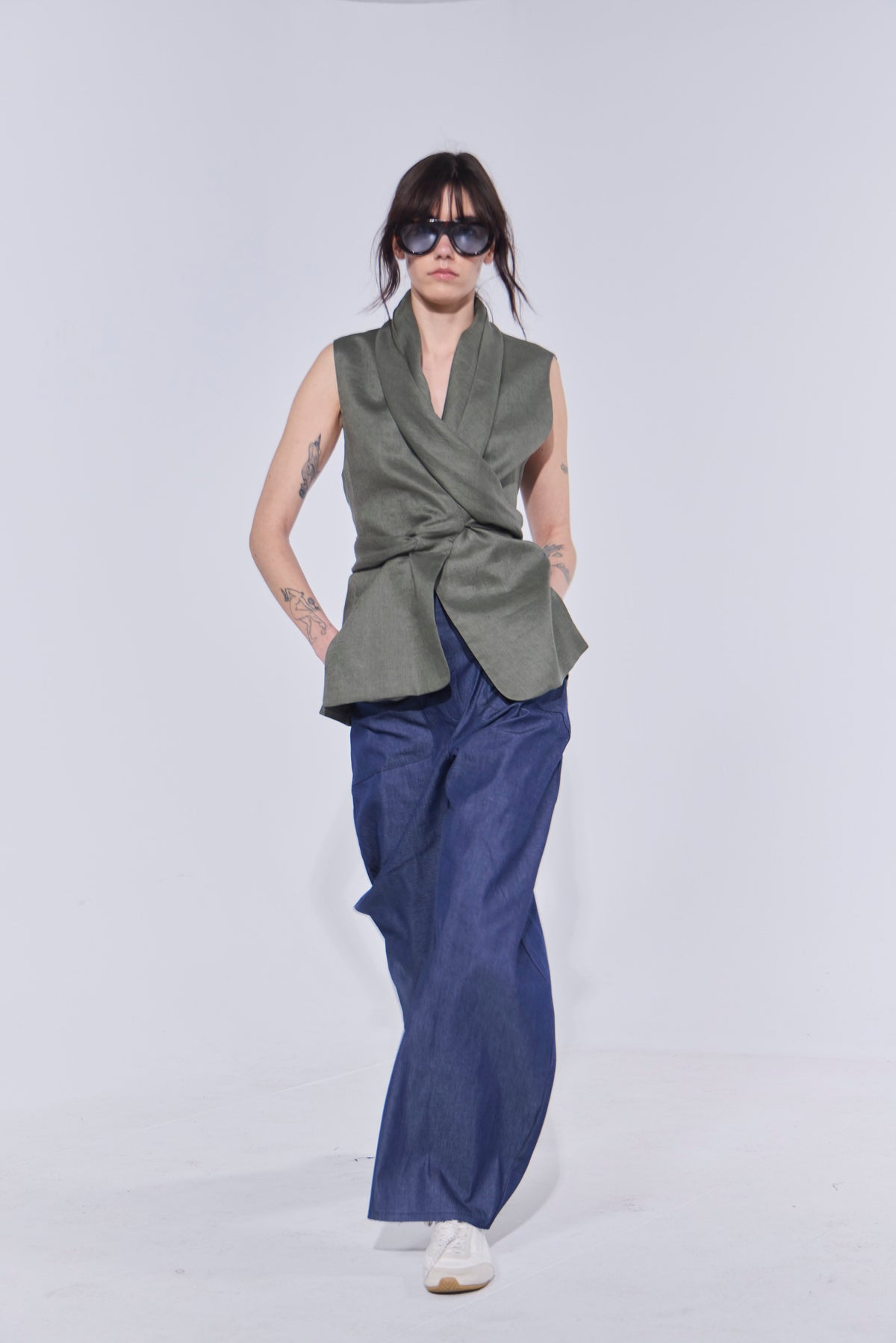 Blazer Sin Mangas Foulard 100% Lino Verde
