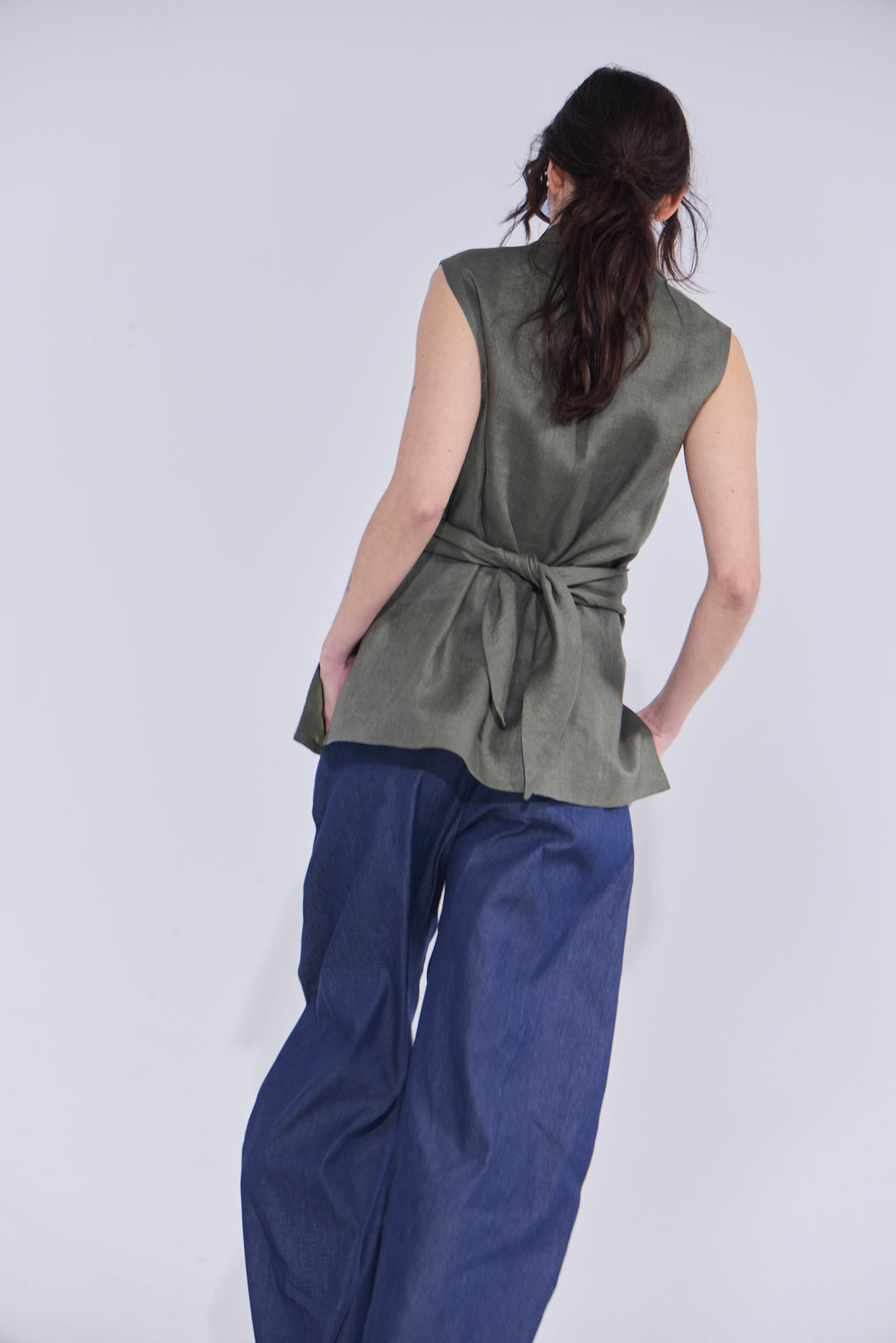 Blazer Sin Mangas Foulard 100% Lino Verde