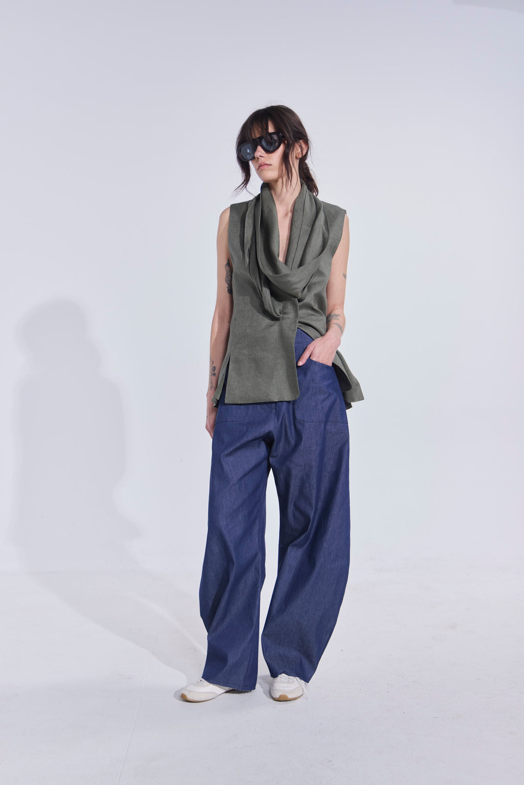 Blazer Sin Mangas Foulard 100% Lino Verde