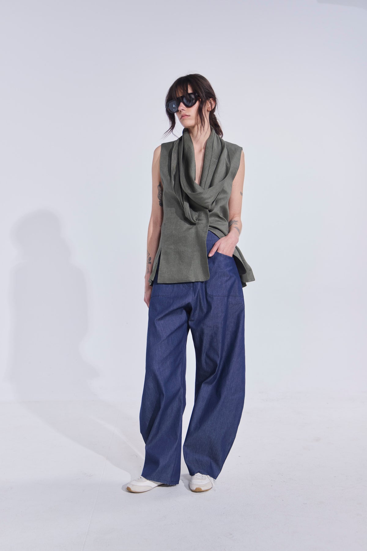 Blazer Sin Mangas Foulard 100% Lino Verde