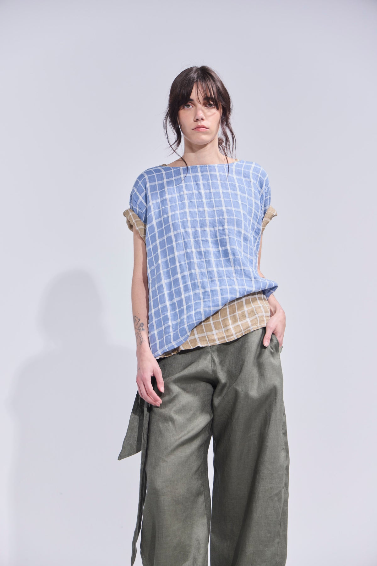 Top Prissé 100% Lino Escocés Azul