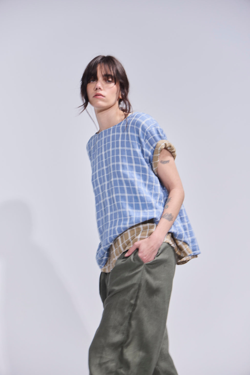 Top Prissé 100% Lino Escocés Azul
