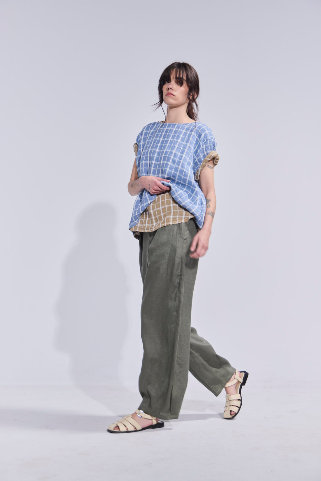 Top Prissé 100% Lino Escocés Azul