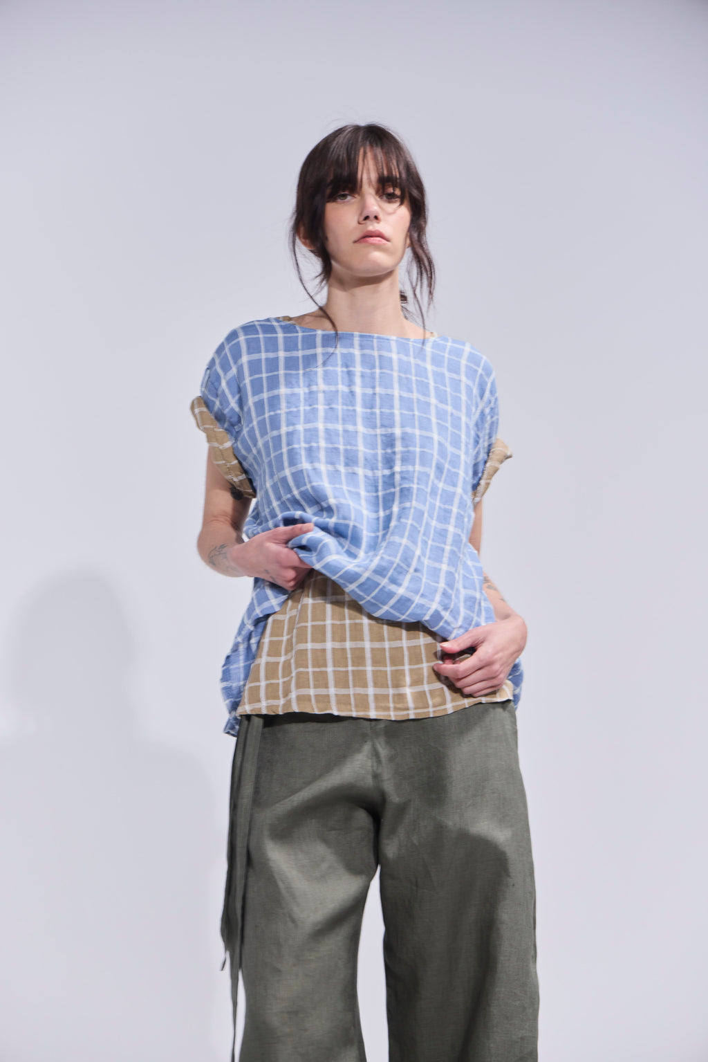 Top Prissé 100% Lino Escocés Azul