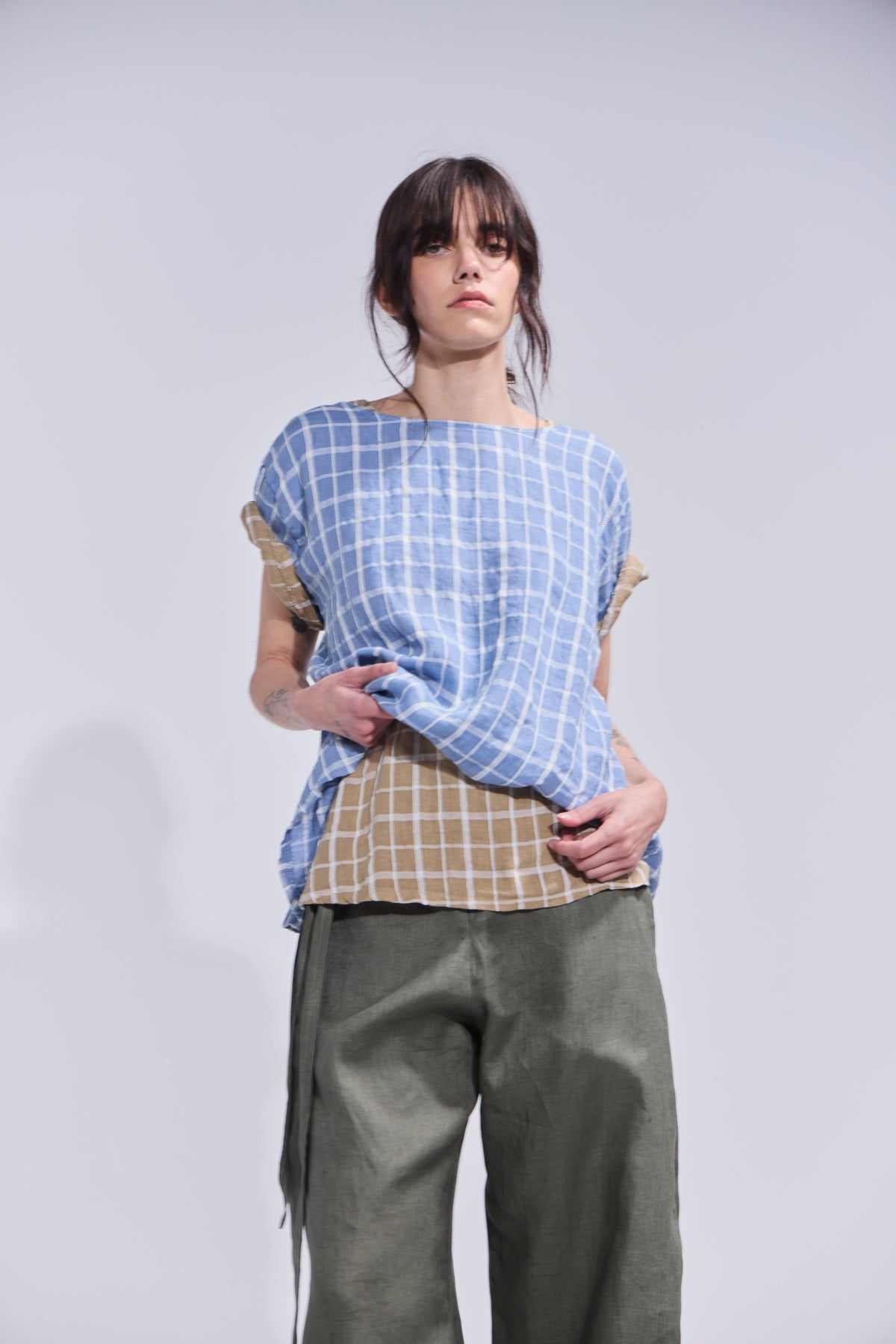 Top Prissé 100% Lino Escocés Azul