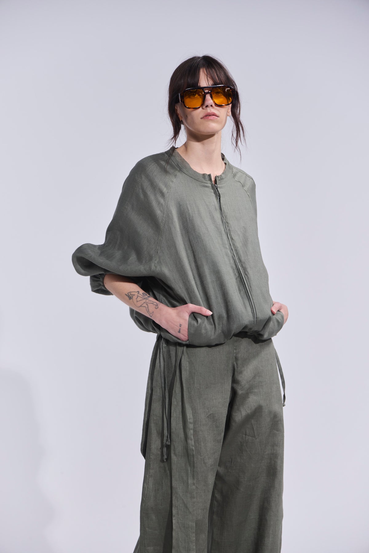 Chaqueta Bomber Embruas 100% Lino Verde