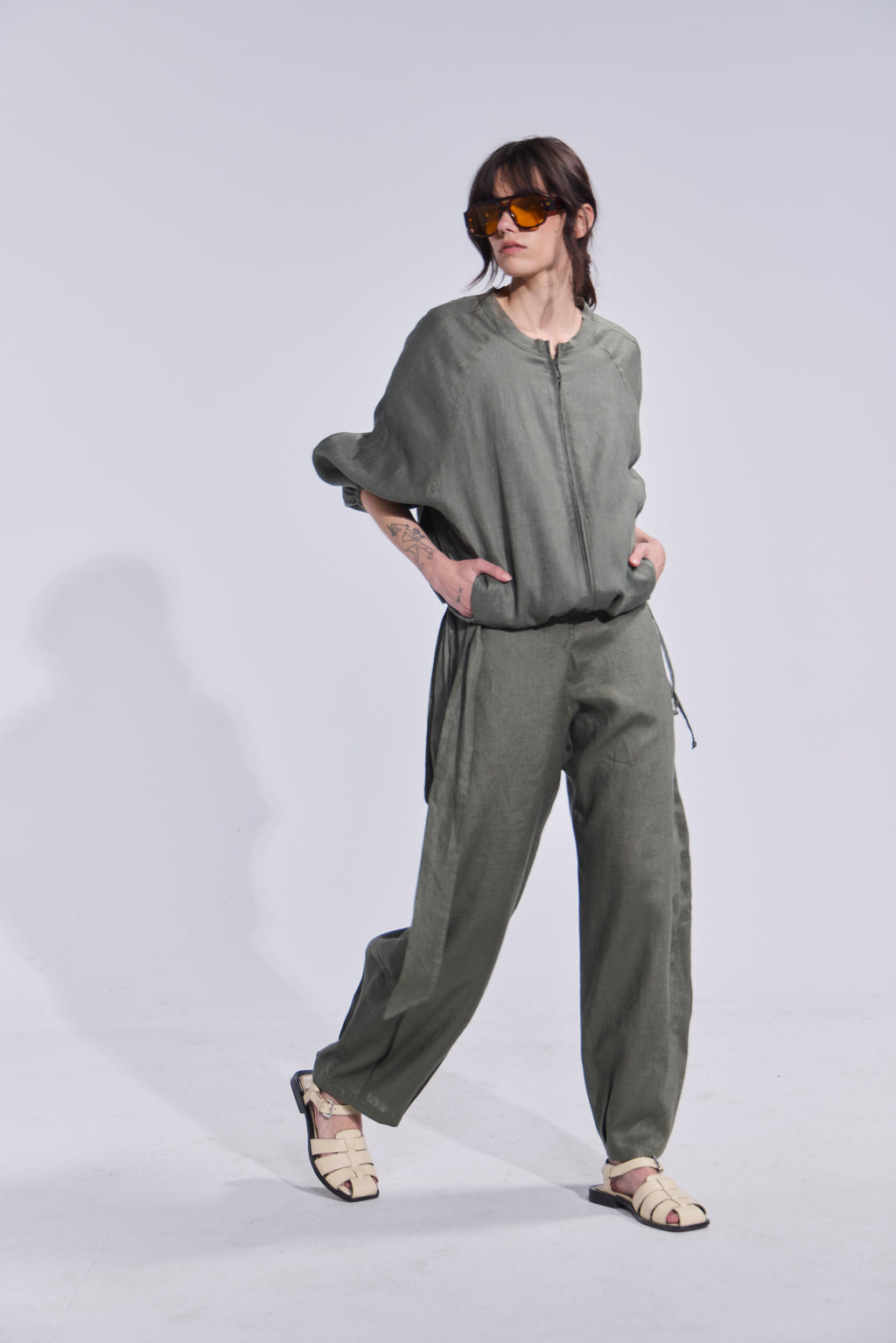 Chaqueta Bomber Embruas 100% Lino Verde