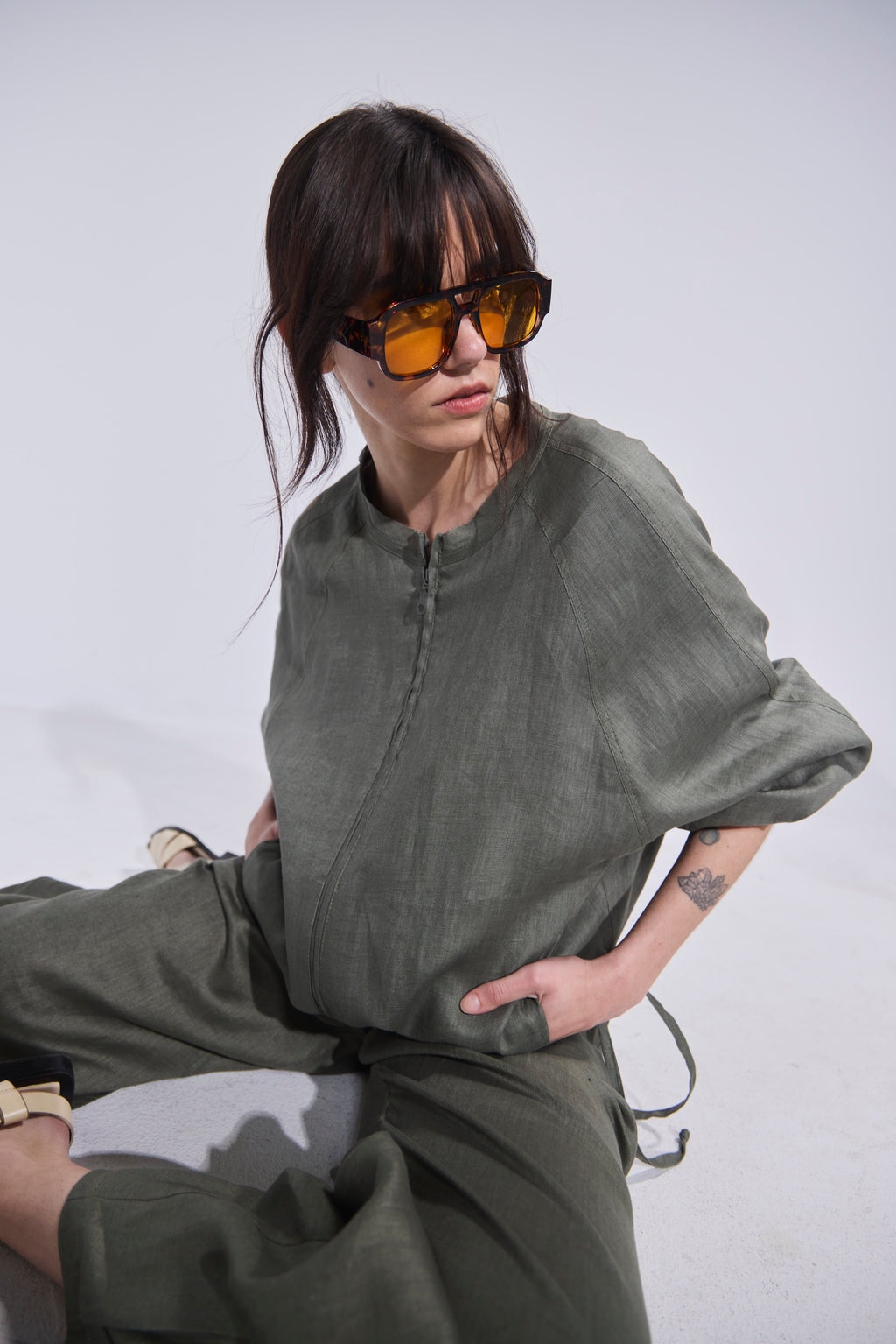 Chaqueta Bomber Embruas 100% Lino Verde
