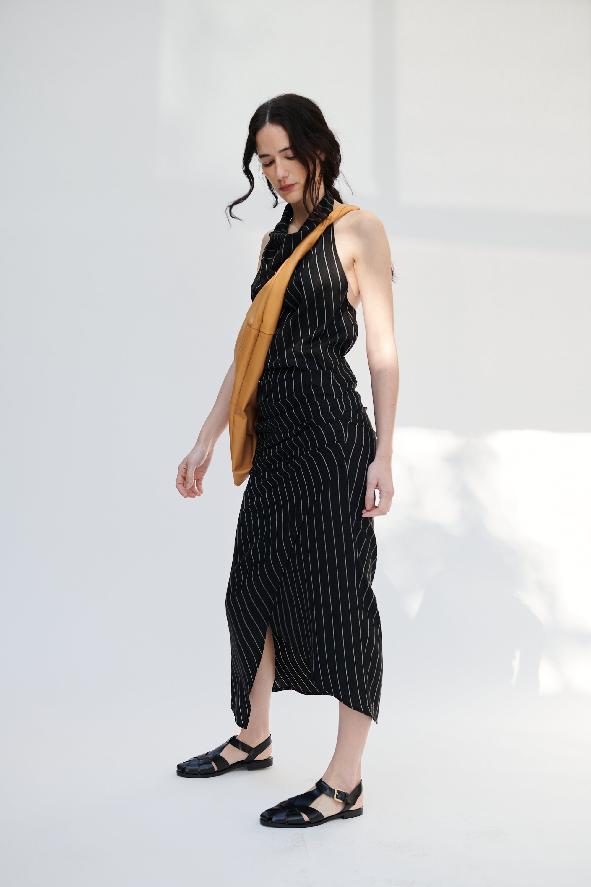 Falda Barut Lino Listado Negro