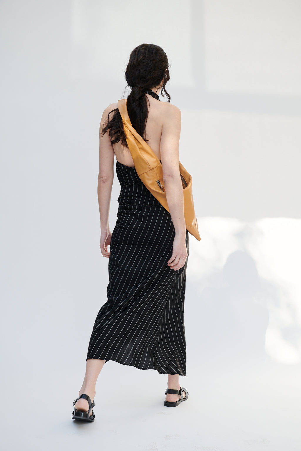 Falda Barut Lino Listado Negro