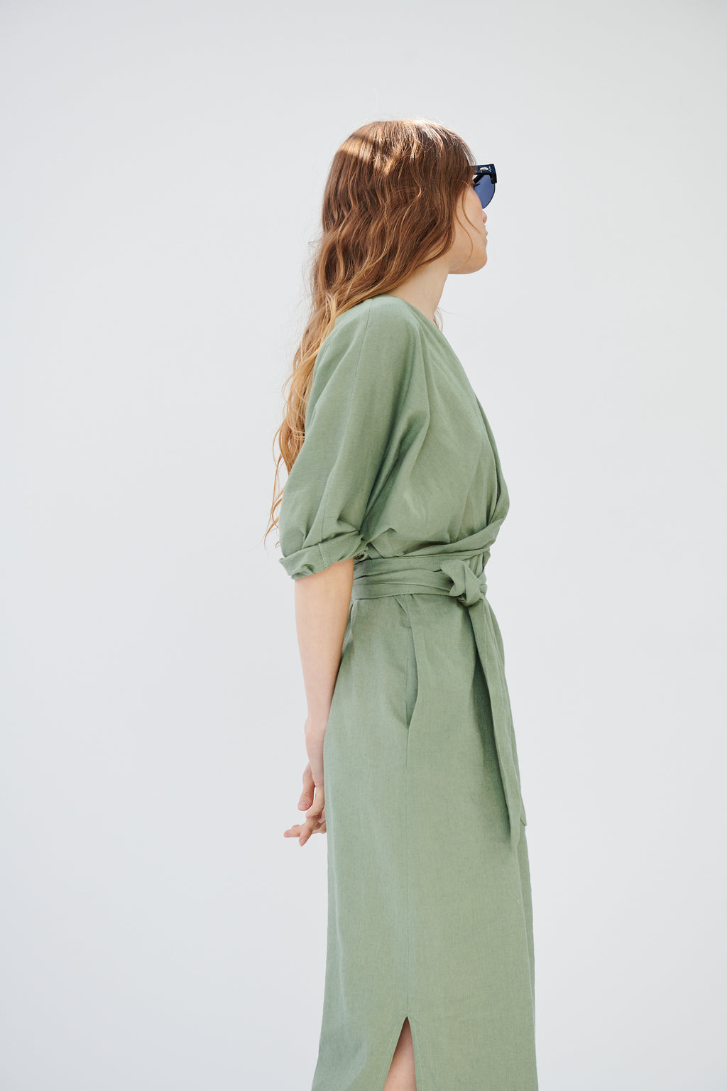 Vestido Louvre Lino Rústico Verde Salvia