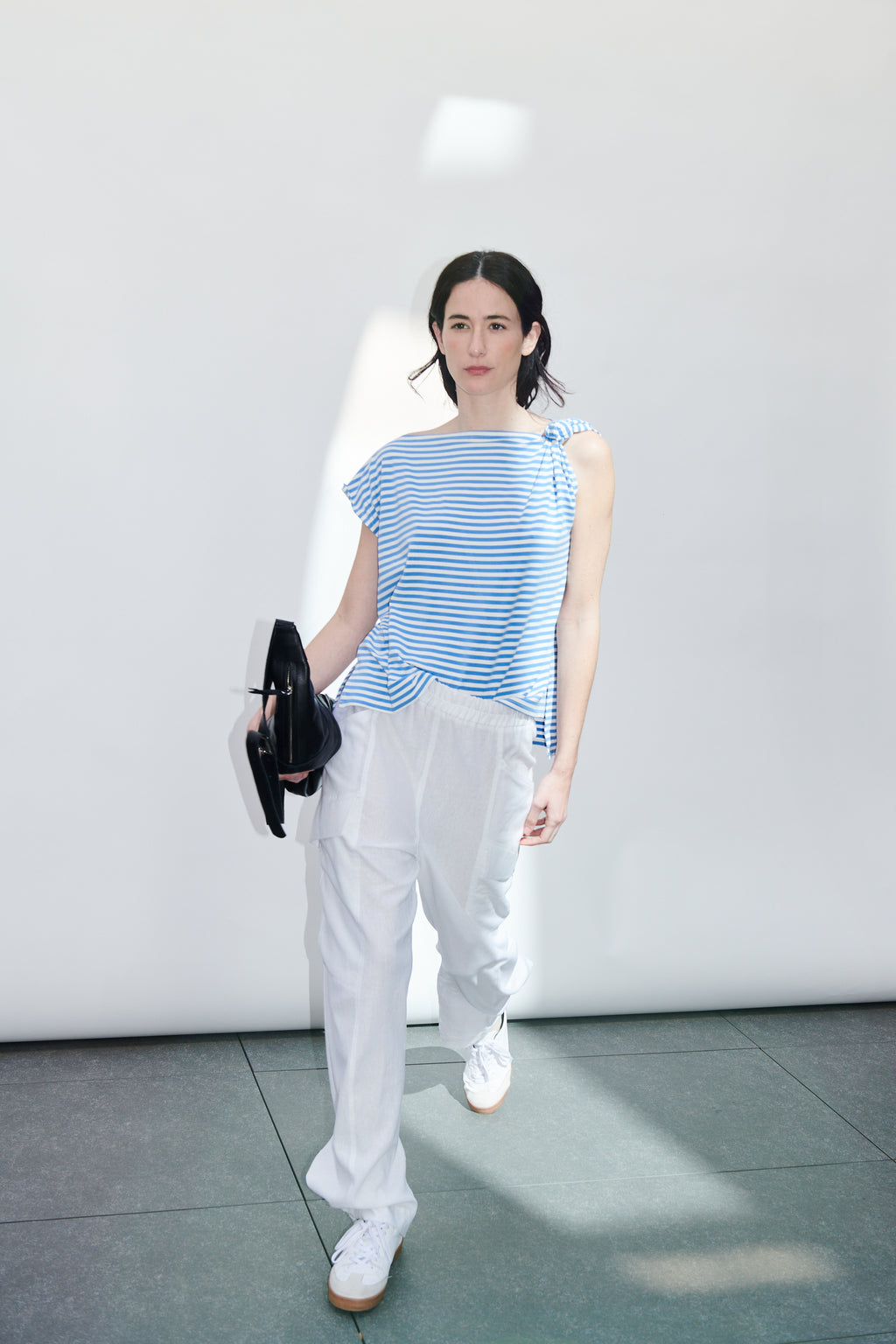 Polera Monet Listada Celeste