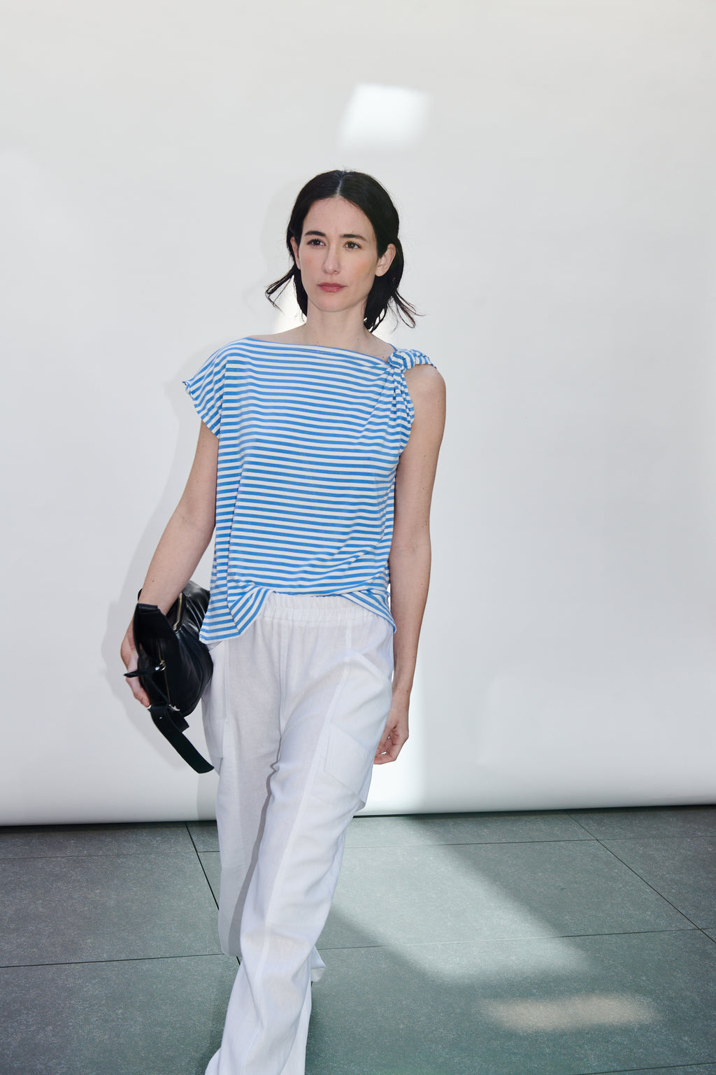 Polera Monet Listada Celeste