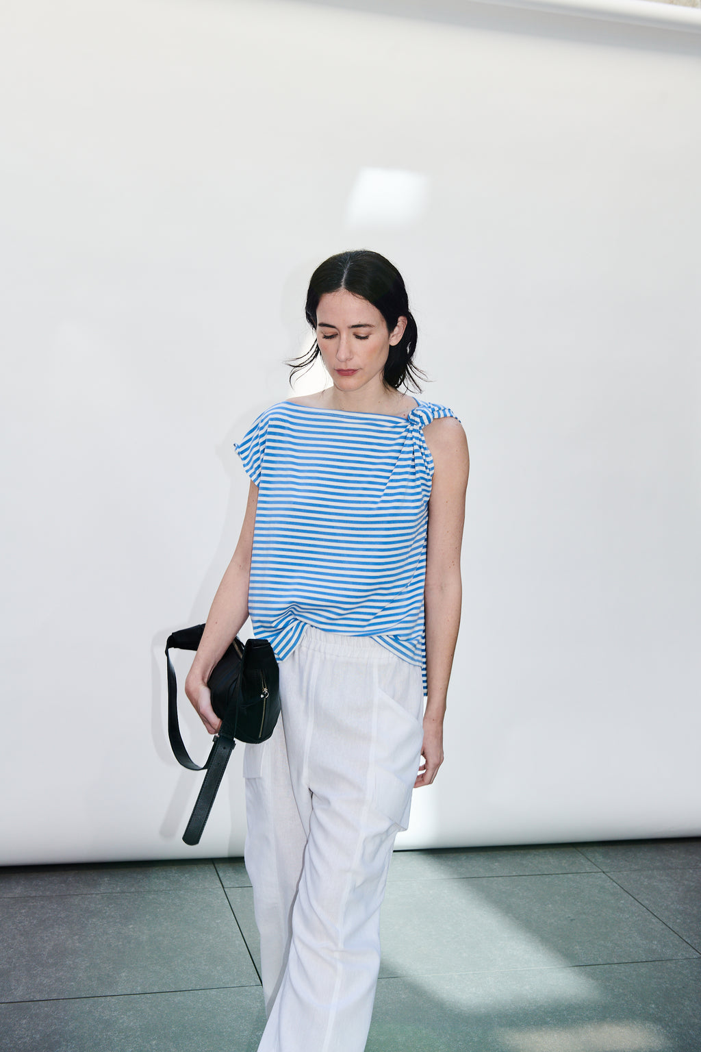 Polera Monet Listada Celeste