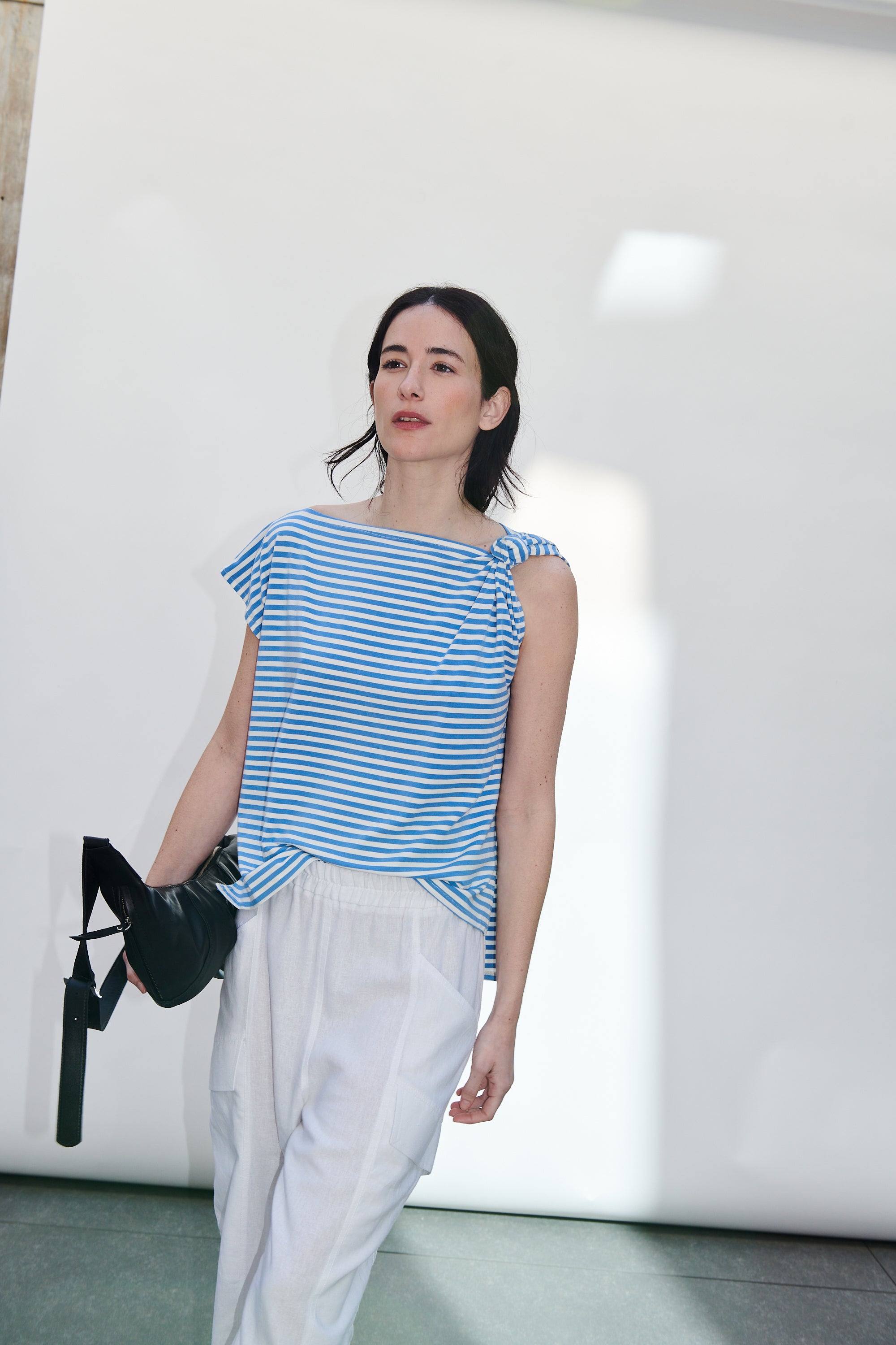 Polera Monet Listada Celeste