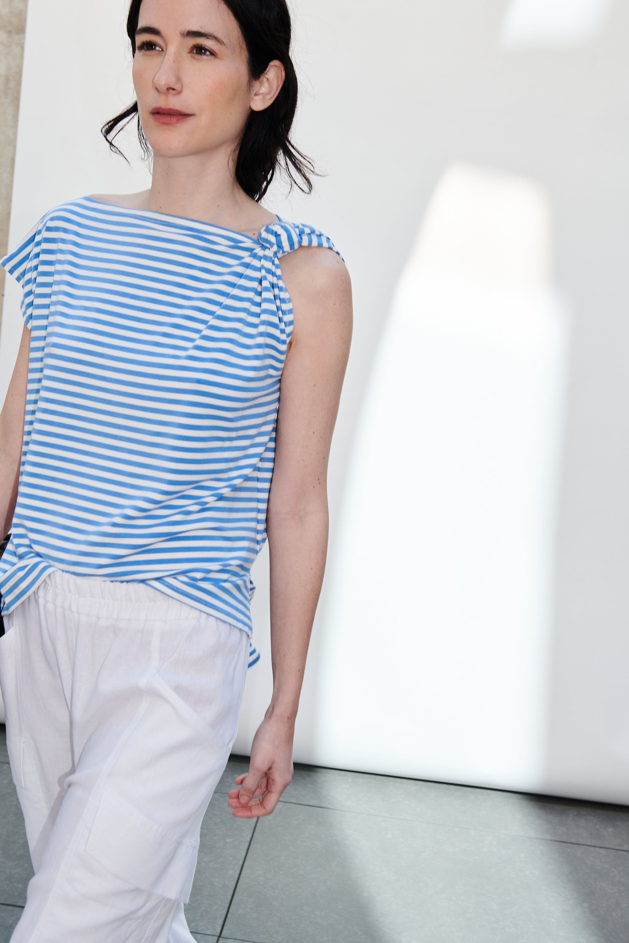 Polera Monet Listada Celeste