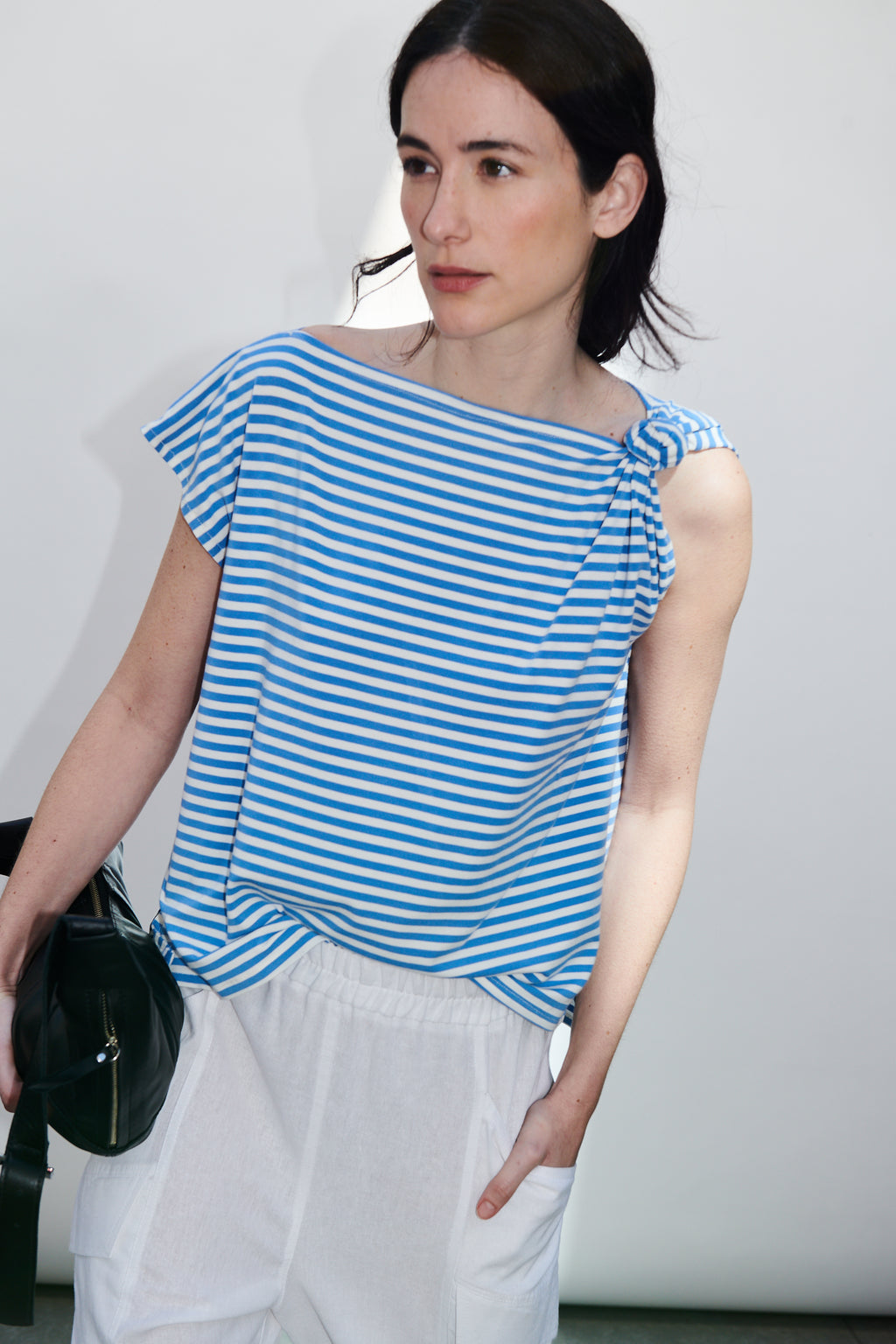 Polera Monet Listada Celeste