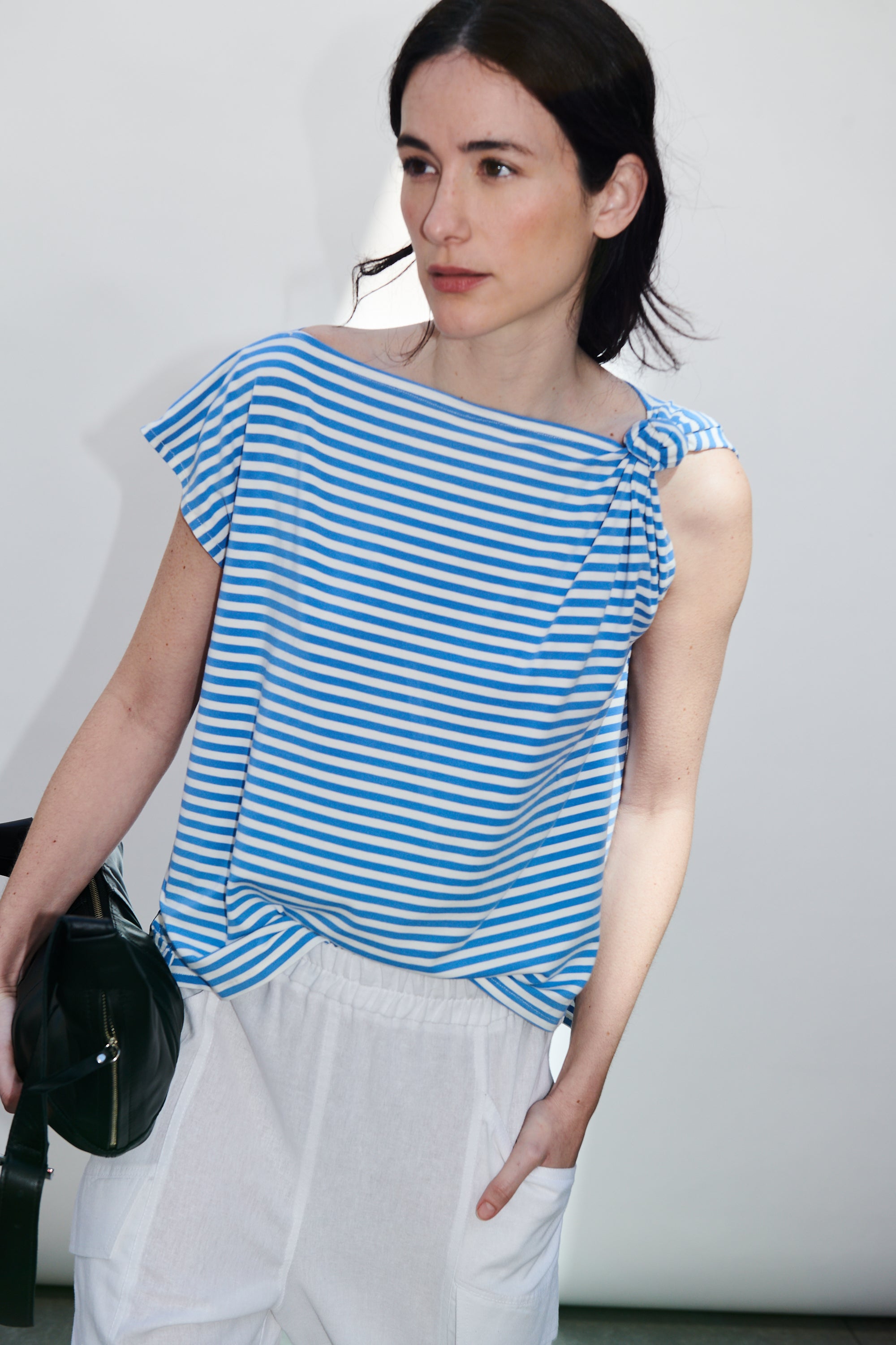 Polera Monet Listada Celeste