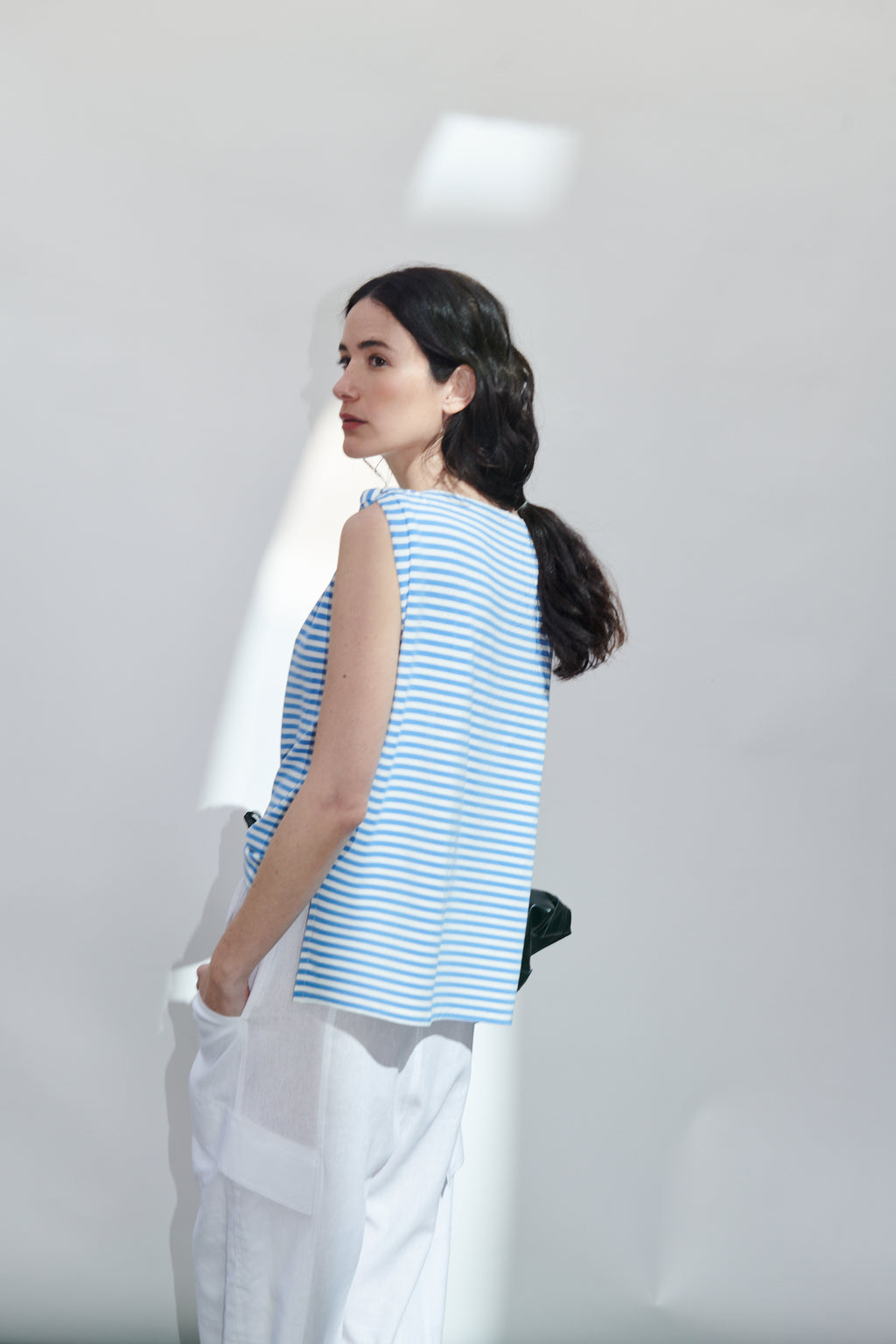 Polera Monet Listada Celeste