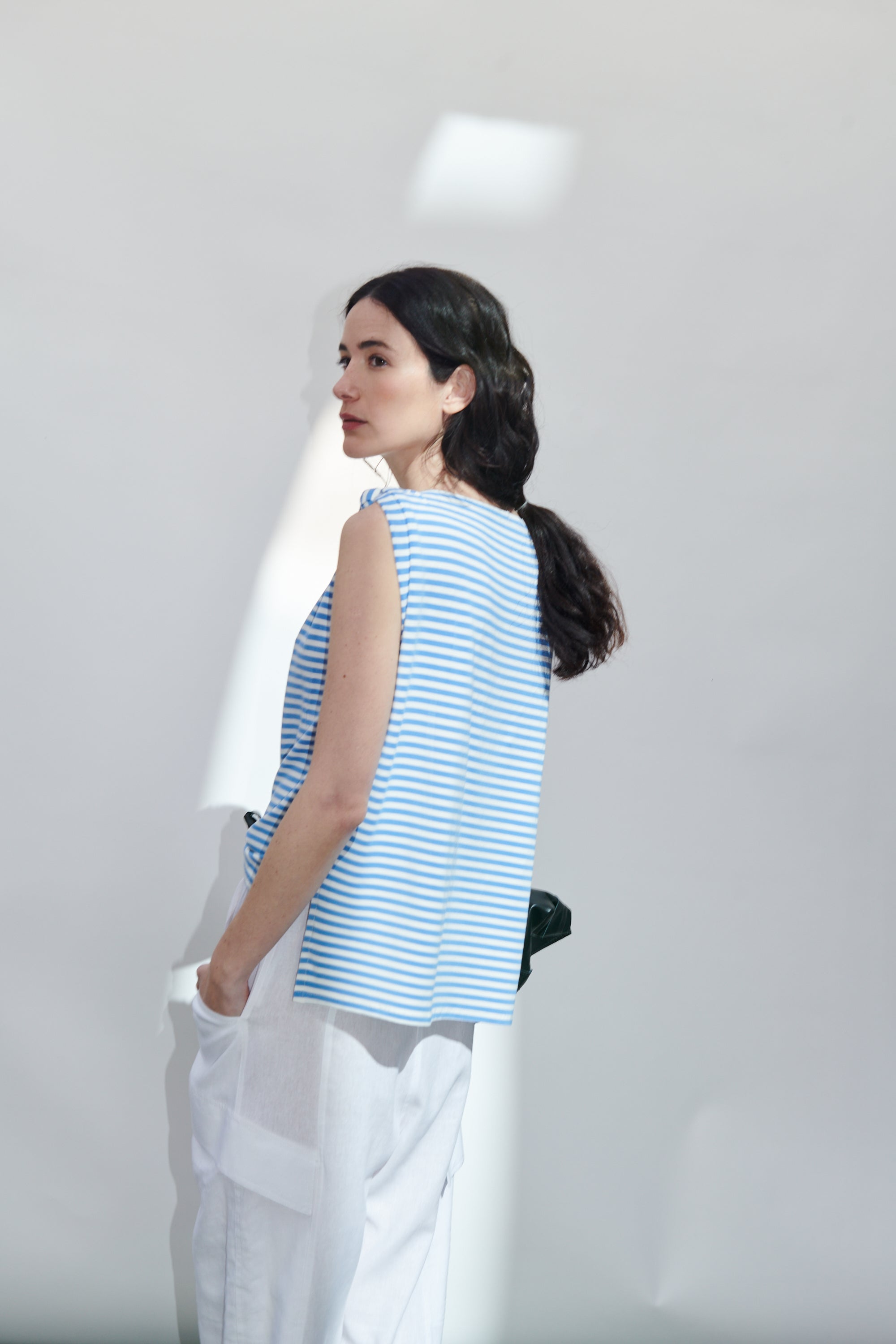 Polera Monet Listada Celeste