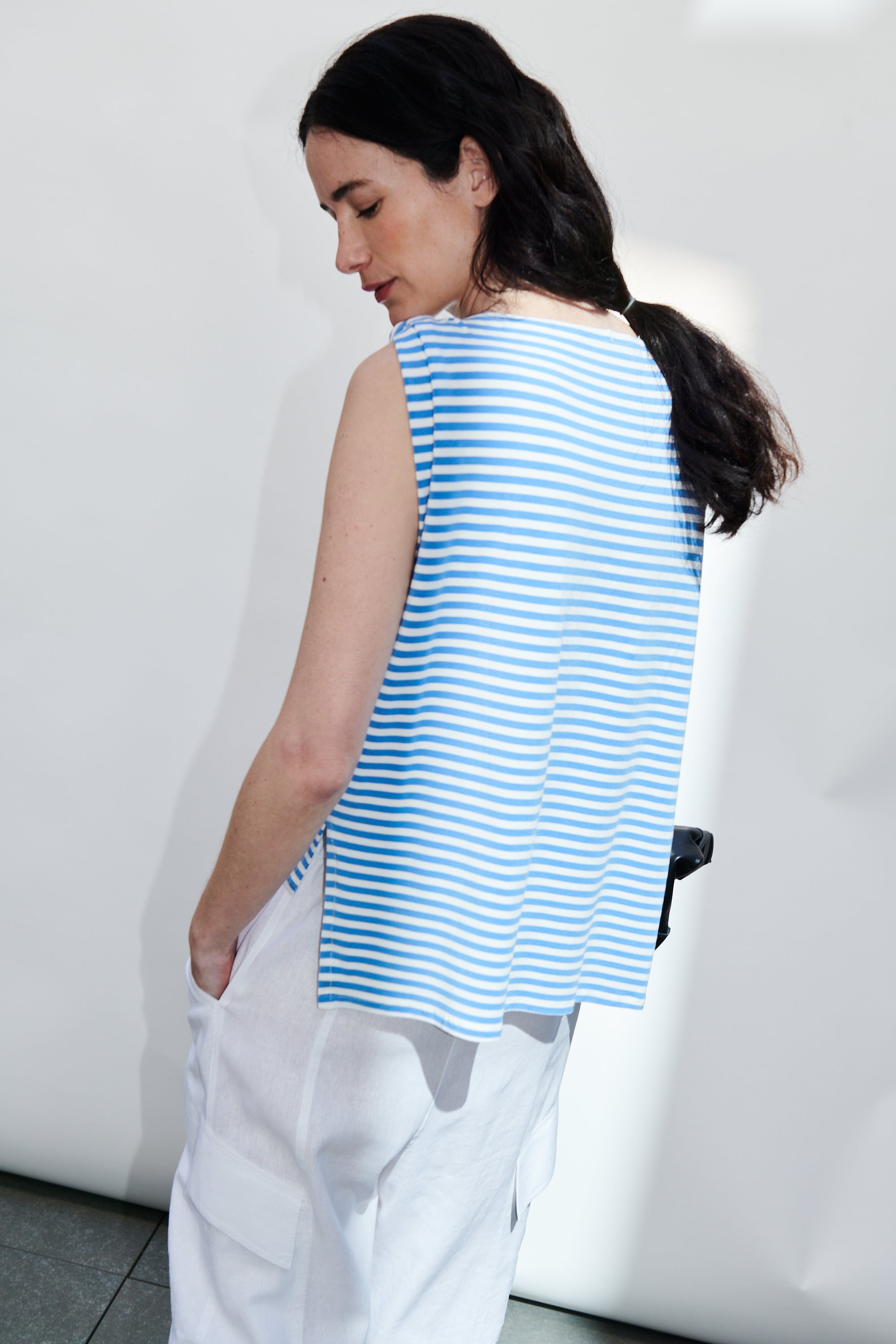 Polera Monet Listada Celeste