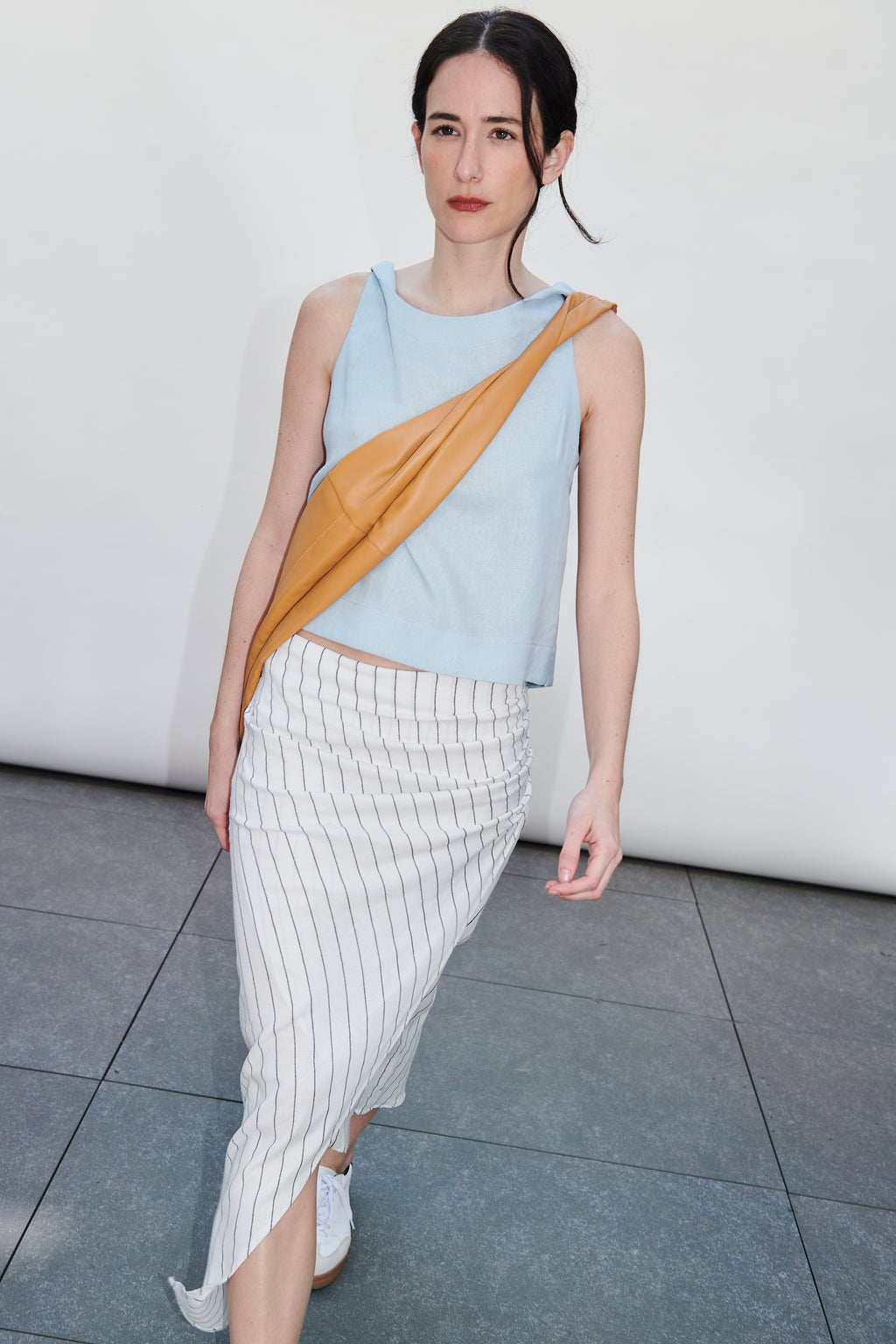 Falda Barut Lino Listado Blanco