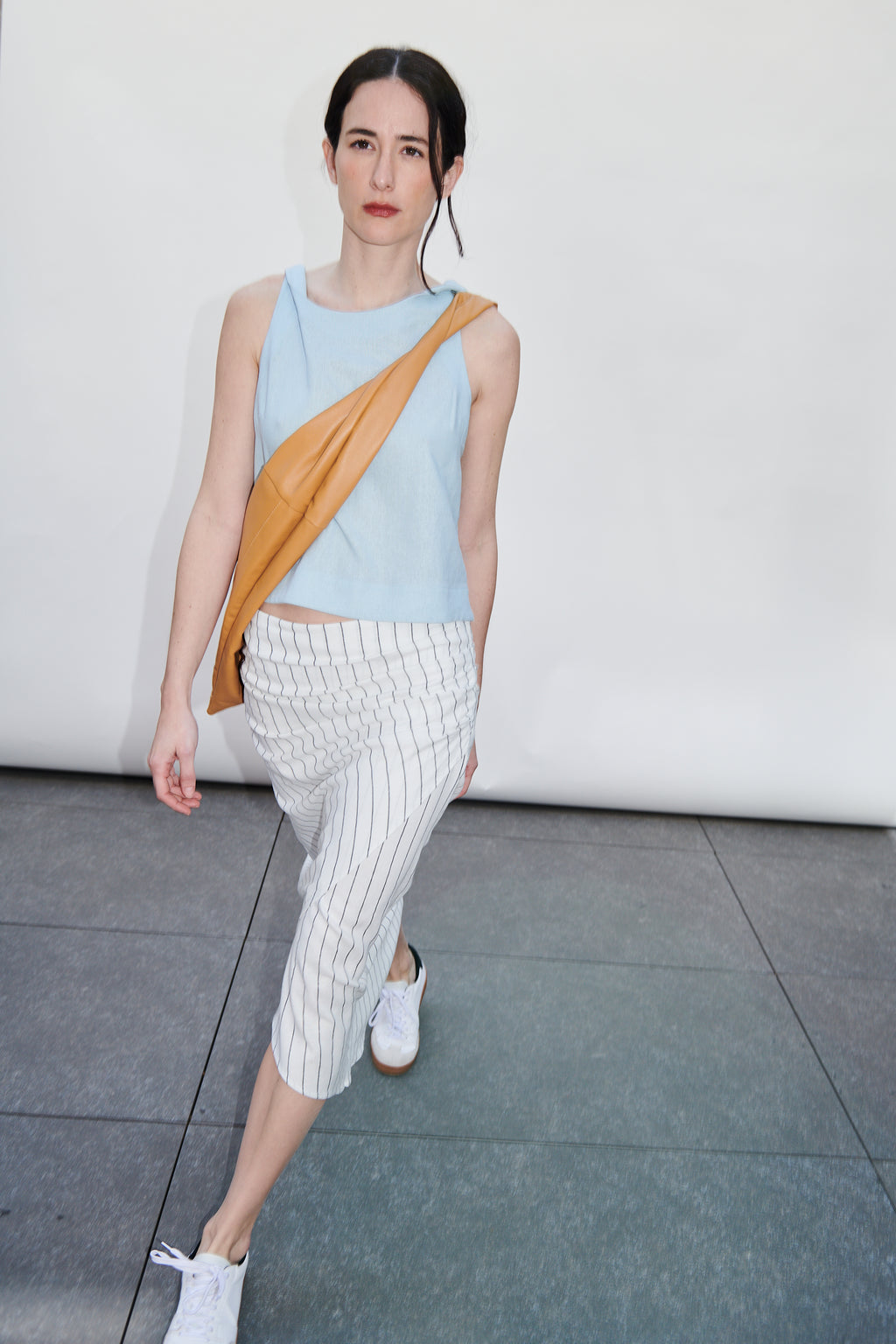 Falda Barut Lino Listado Blanco