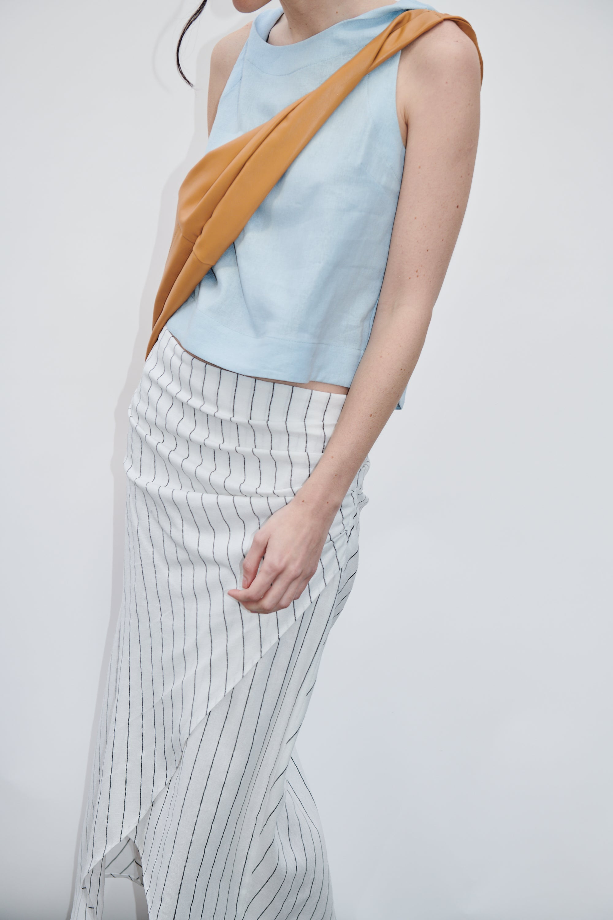 Falda Barut Lino Listado Blanco