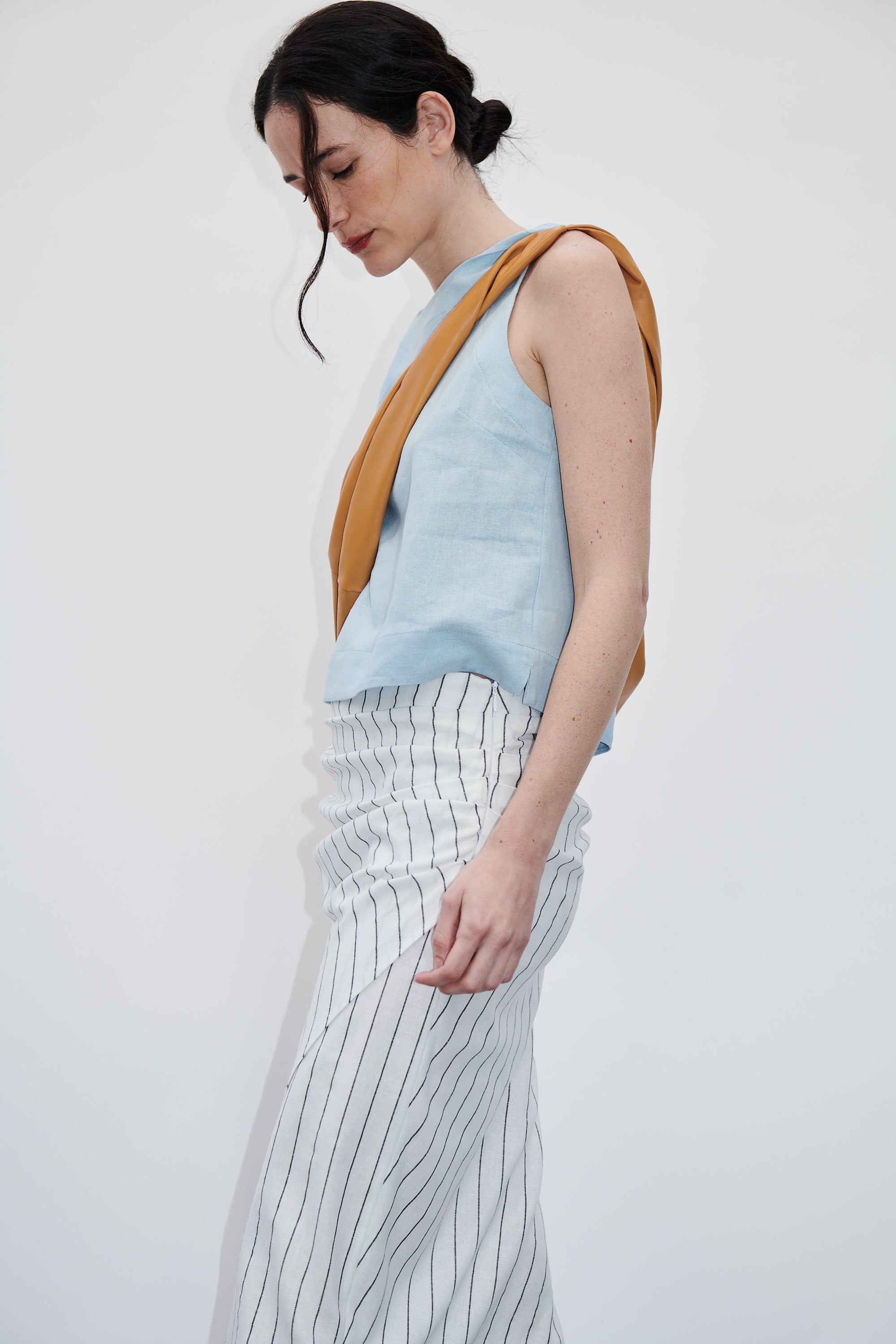 Falda Barut Lino Listado Blanco