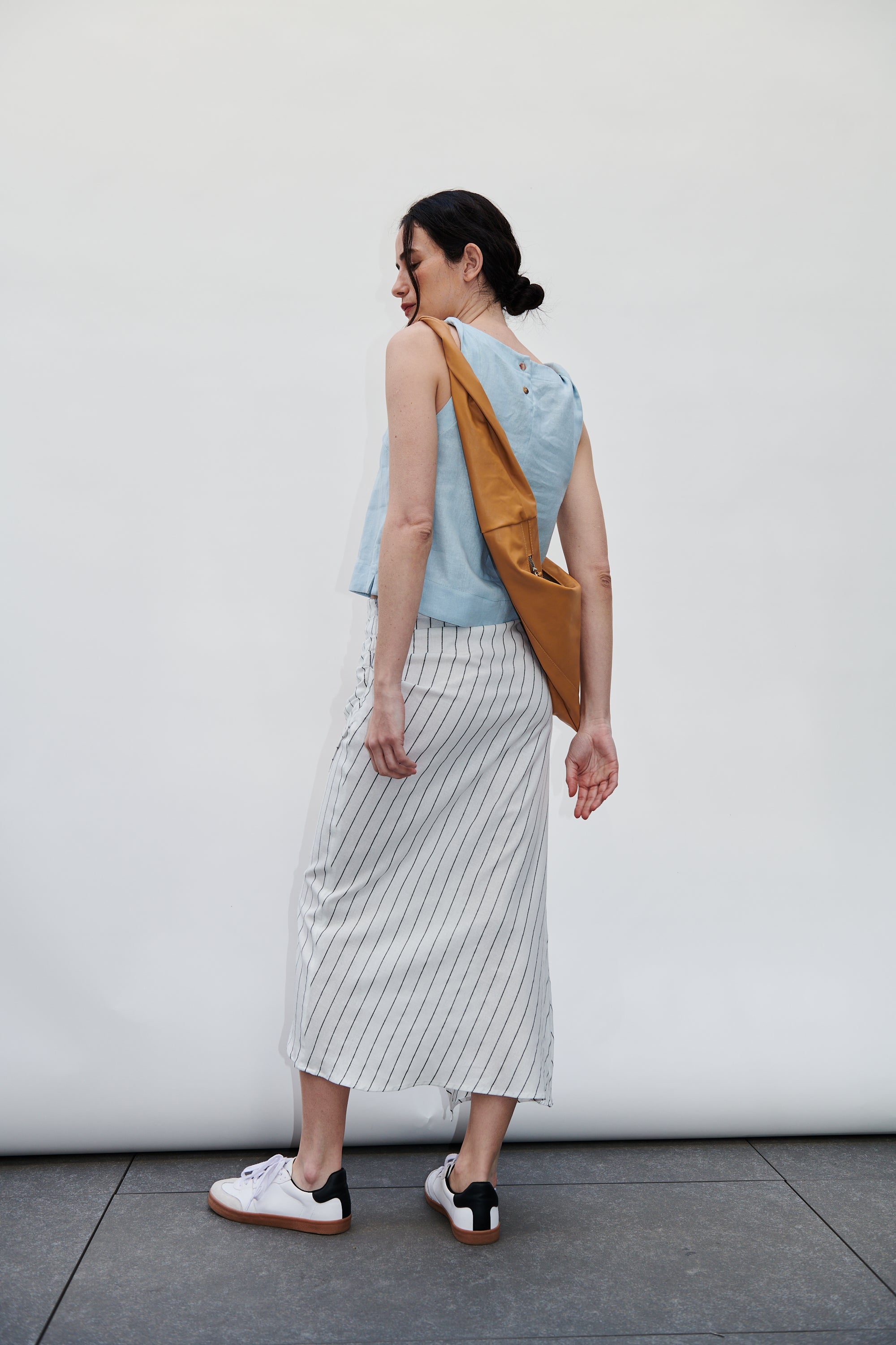 Falda Barut Lino Listado Blanco