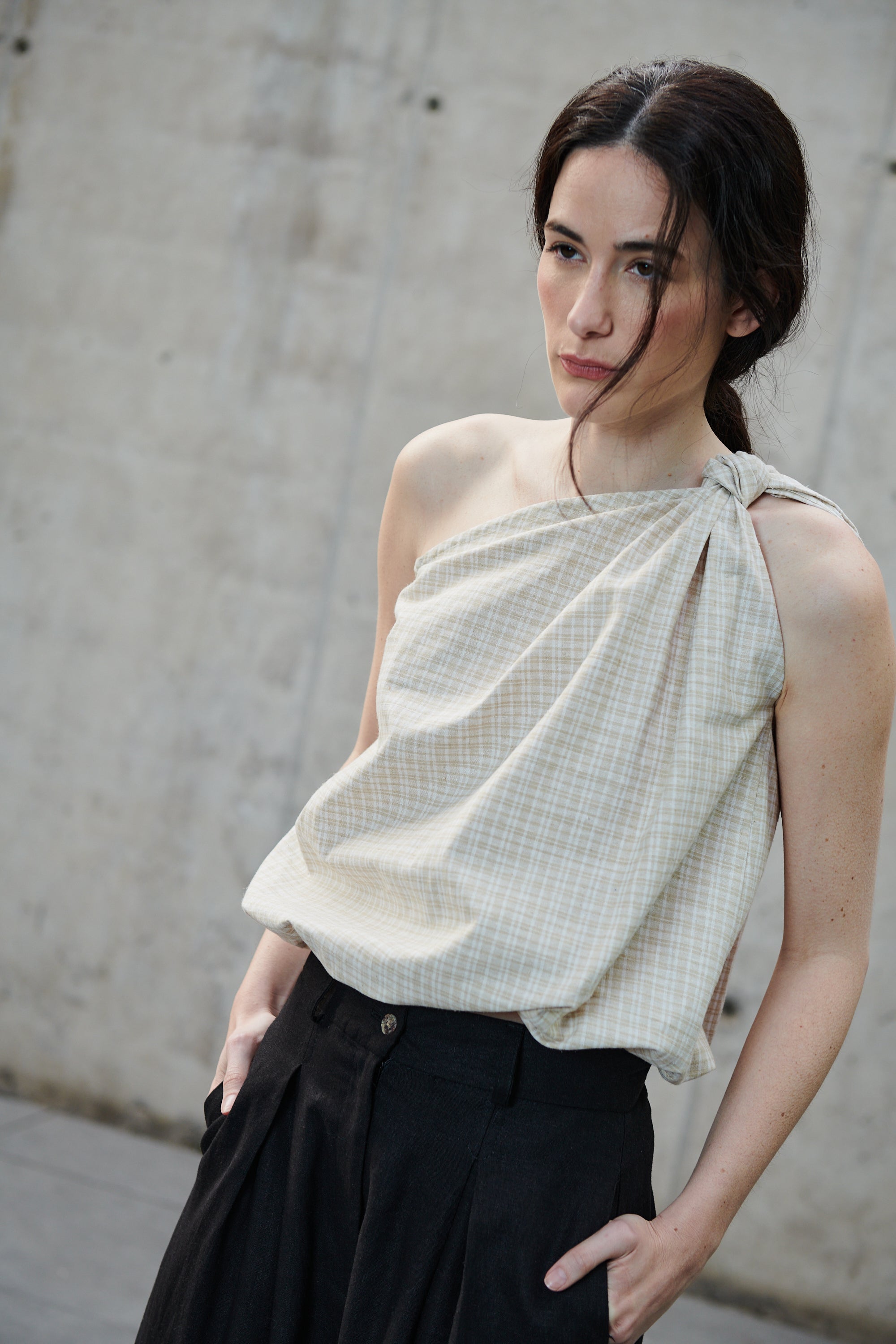 Top Rousseau Lino Escoces Beige