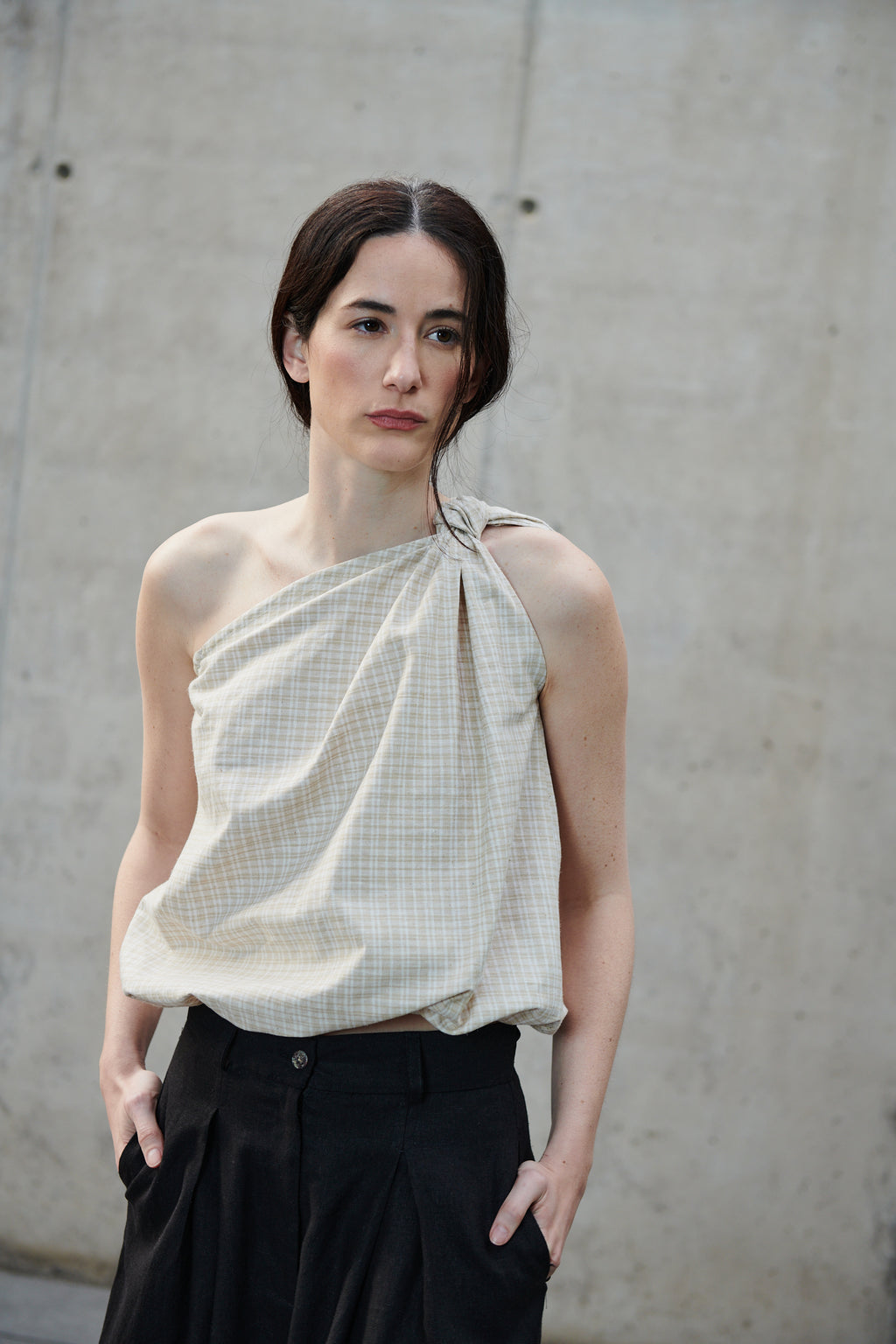 Top Rousseau Lino Escoces Beige