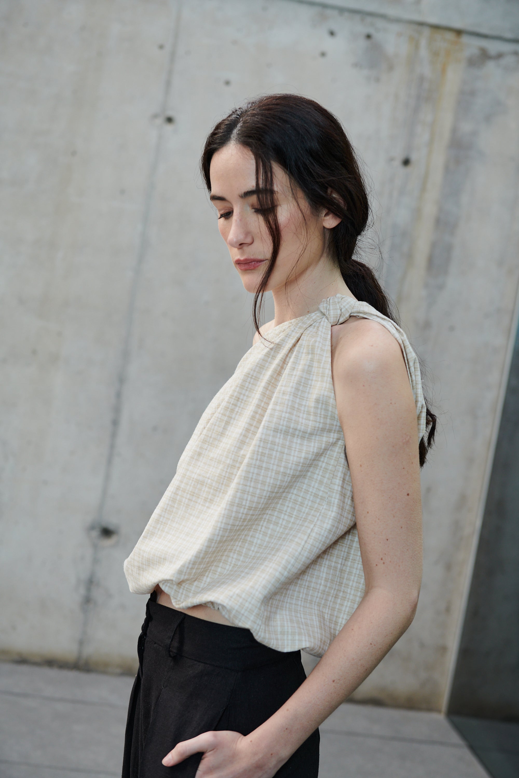 Top Rousseau Lino Escoces Beige