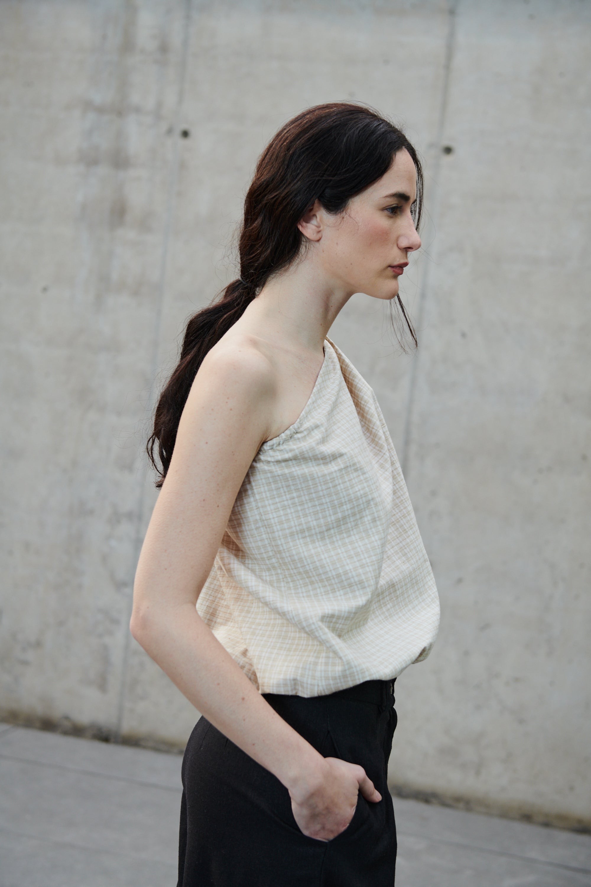 Top Rousseau Lino Escoces Beige