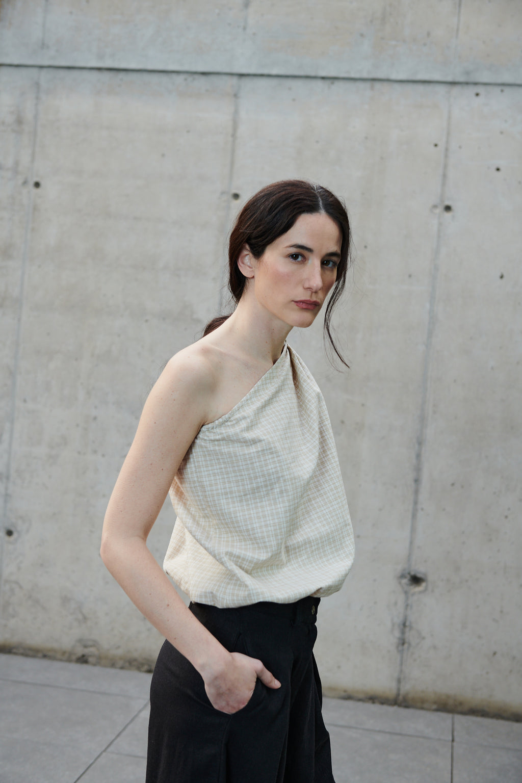 Top Rousseau Lino Escoces Beige