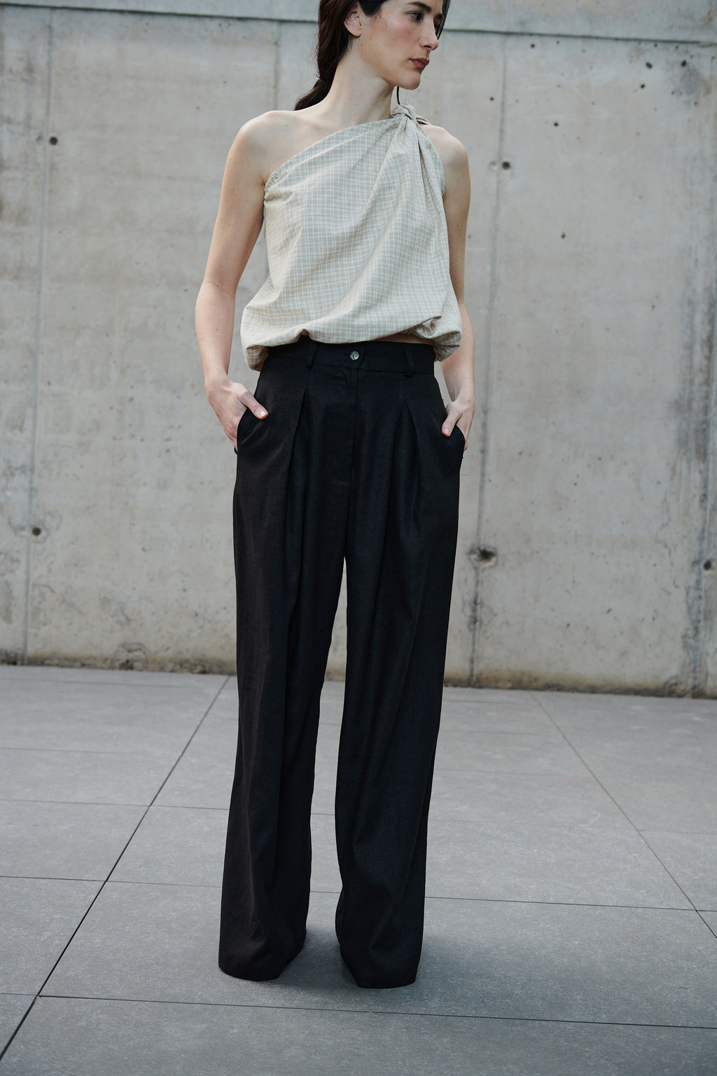 Top Rousseau Lino Escoces Beige