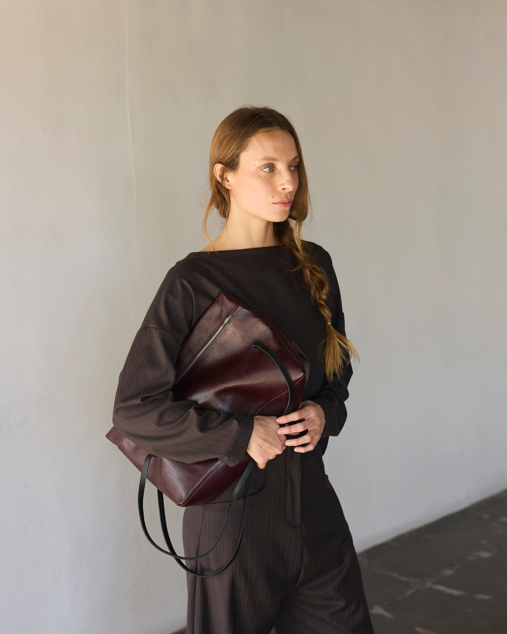 Cartera Oranger Burdeo Bicolor 100% Cuero