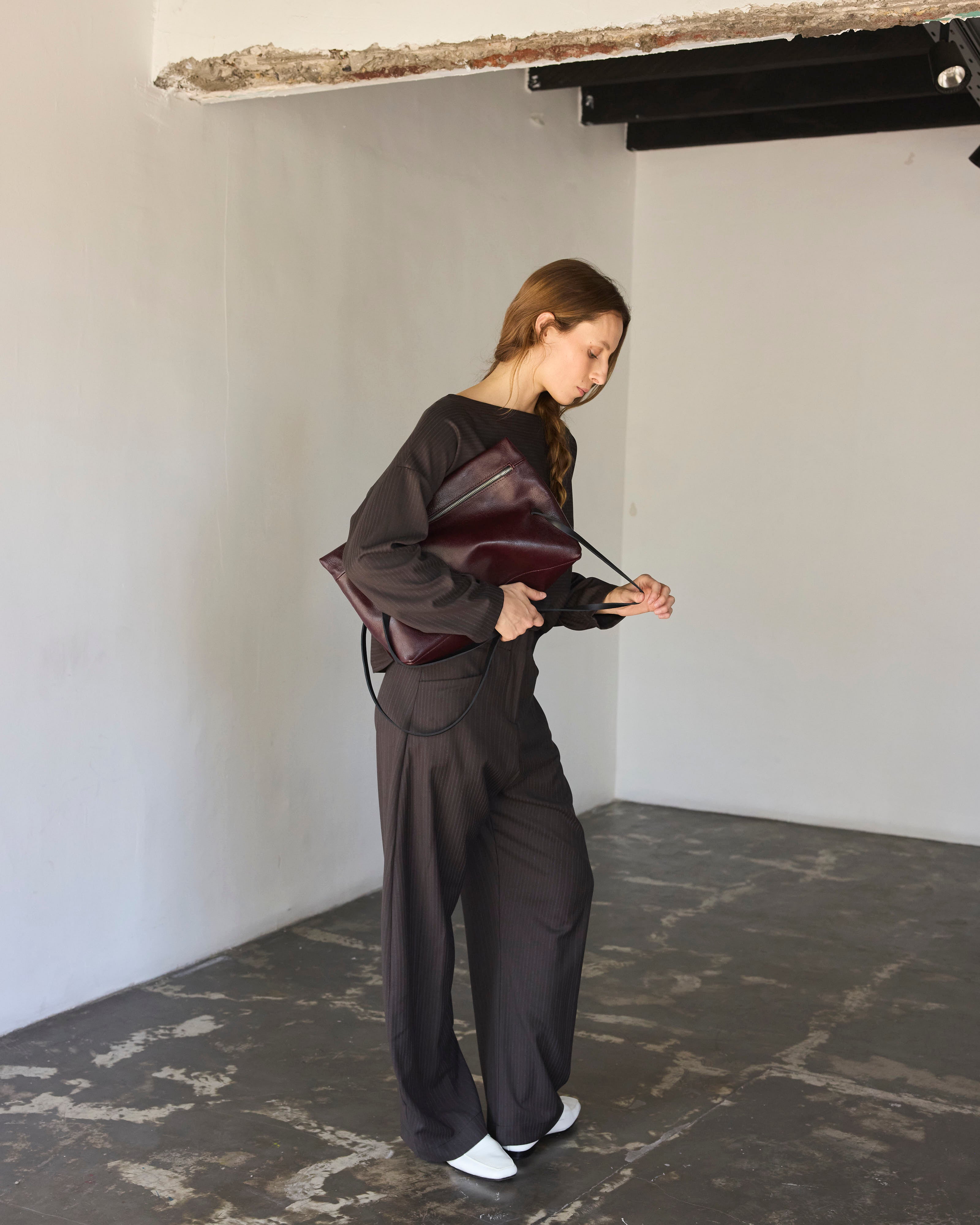 Cartera Oranger Burdeo Bicolor 100% Cuero