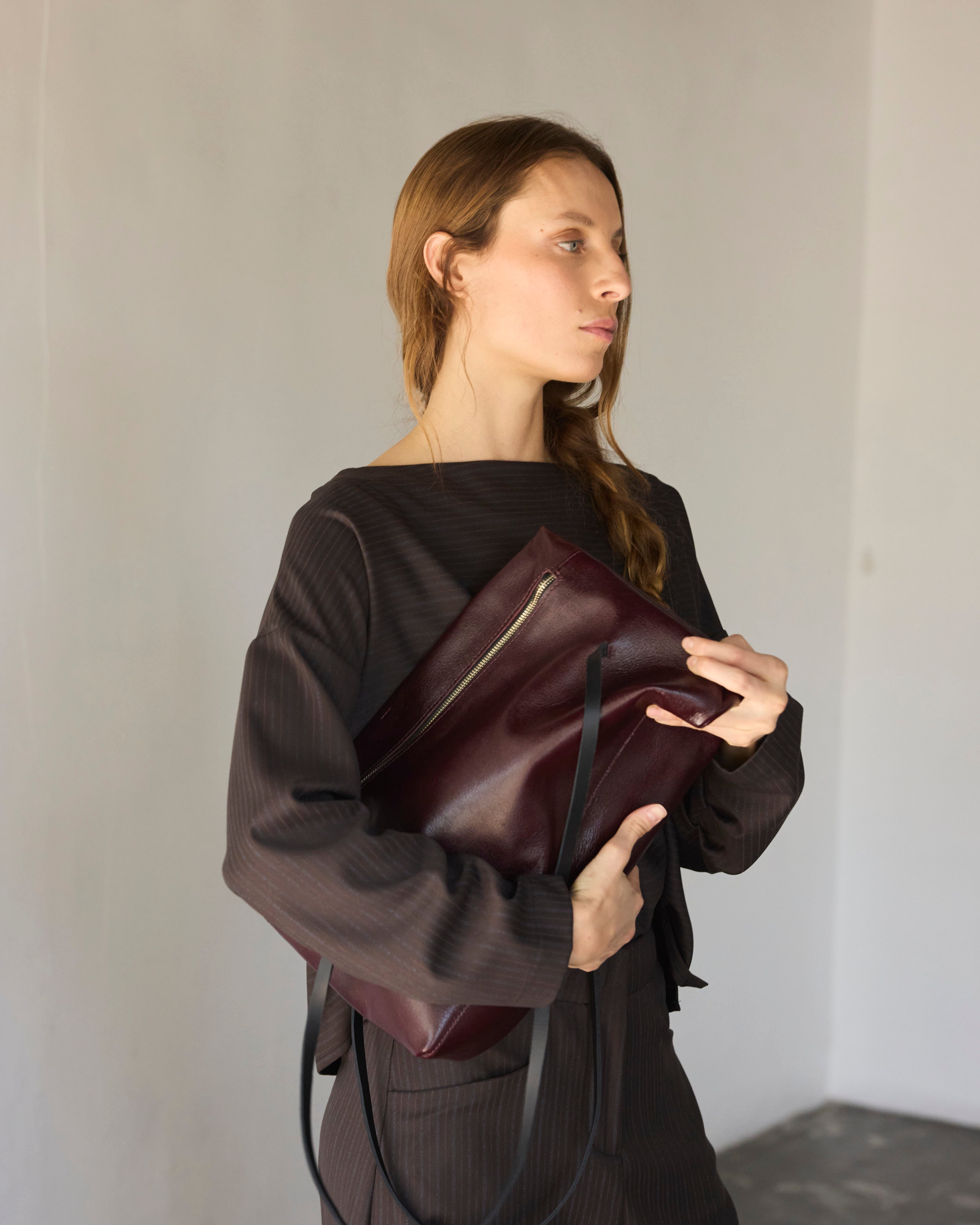 Cartera Oranger Burdeo Bicolor 100% Cuero