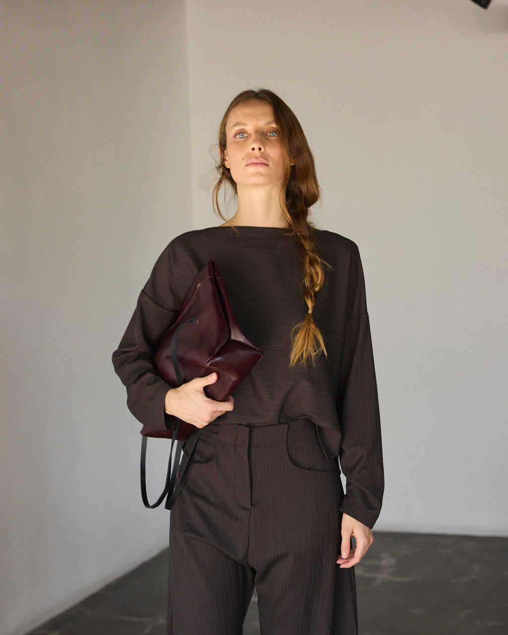 Cartera Oranger Burdeo Bicolor 100% Cuero