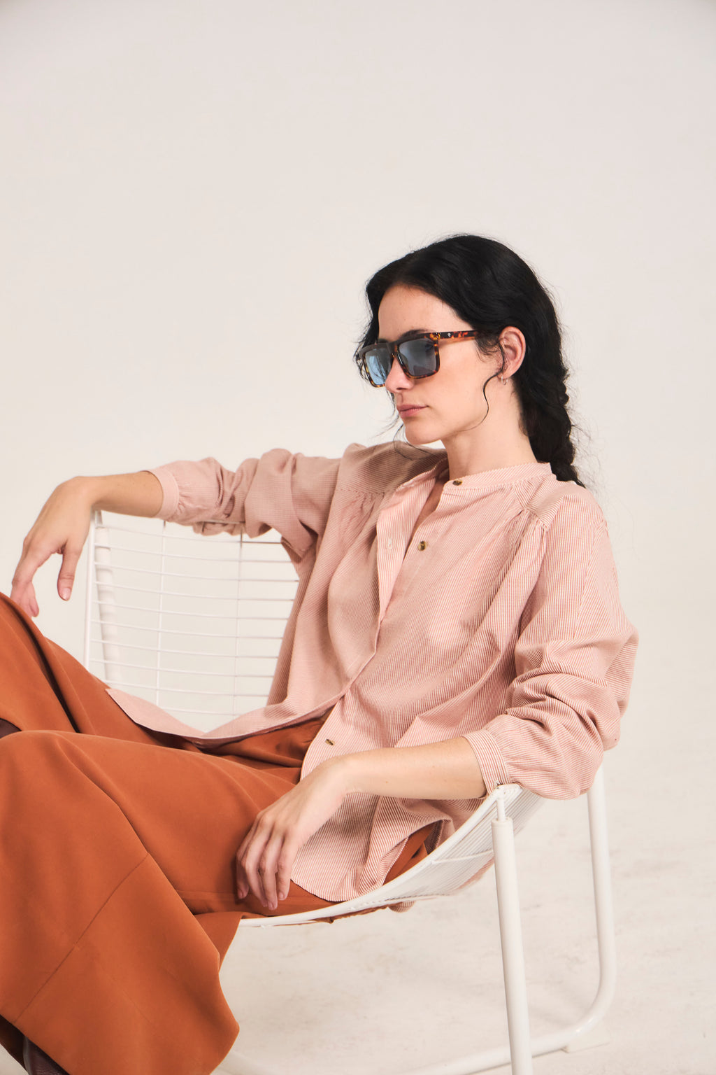 Tresor Striped Orange 100% Cotton Blouse