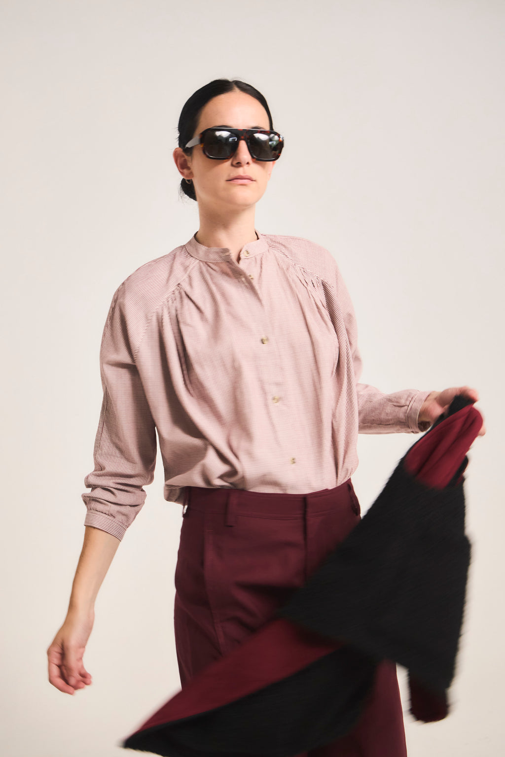 Burgundy Striped Tresor 100% Cotton Blouse