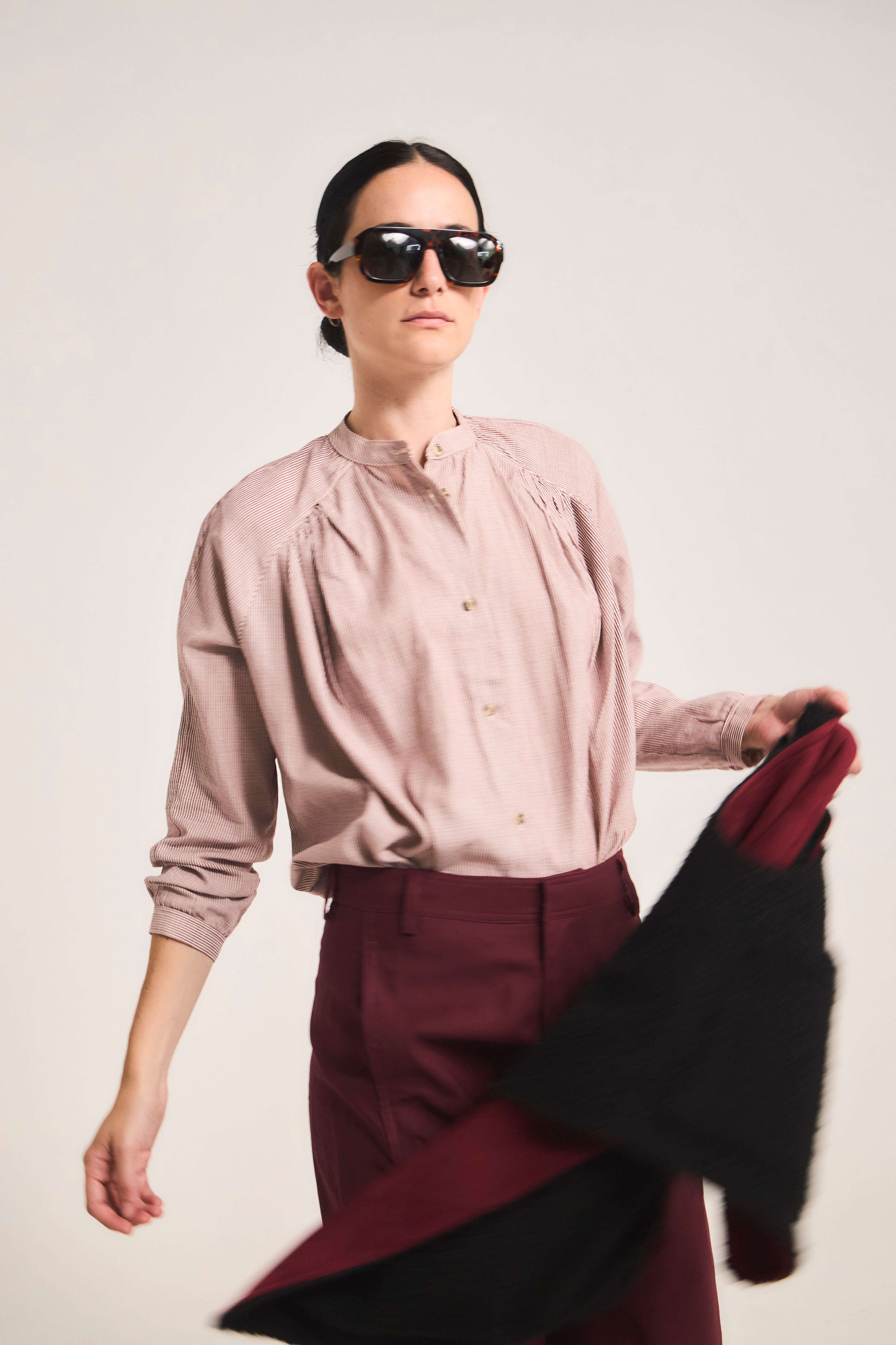 Blusa Tresor 100% Algodón Listada Burdeo