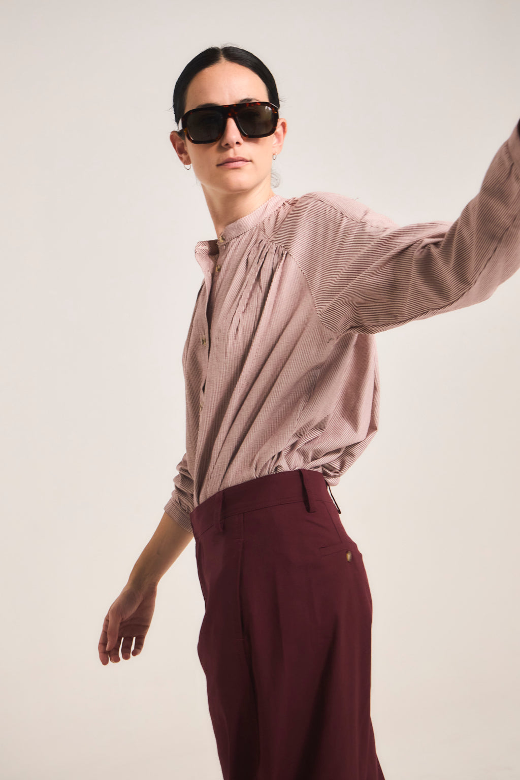 Burgundy Striped Tresor 100% Cotton Blouse
