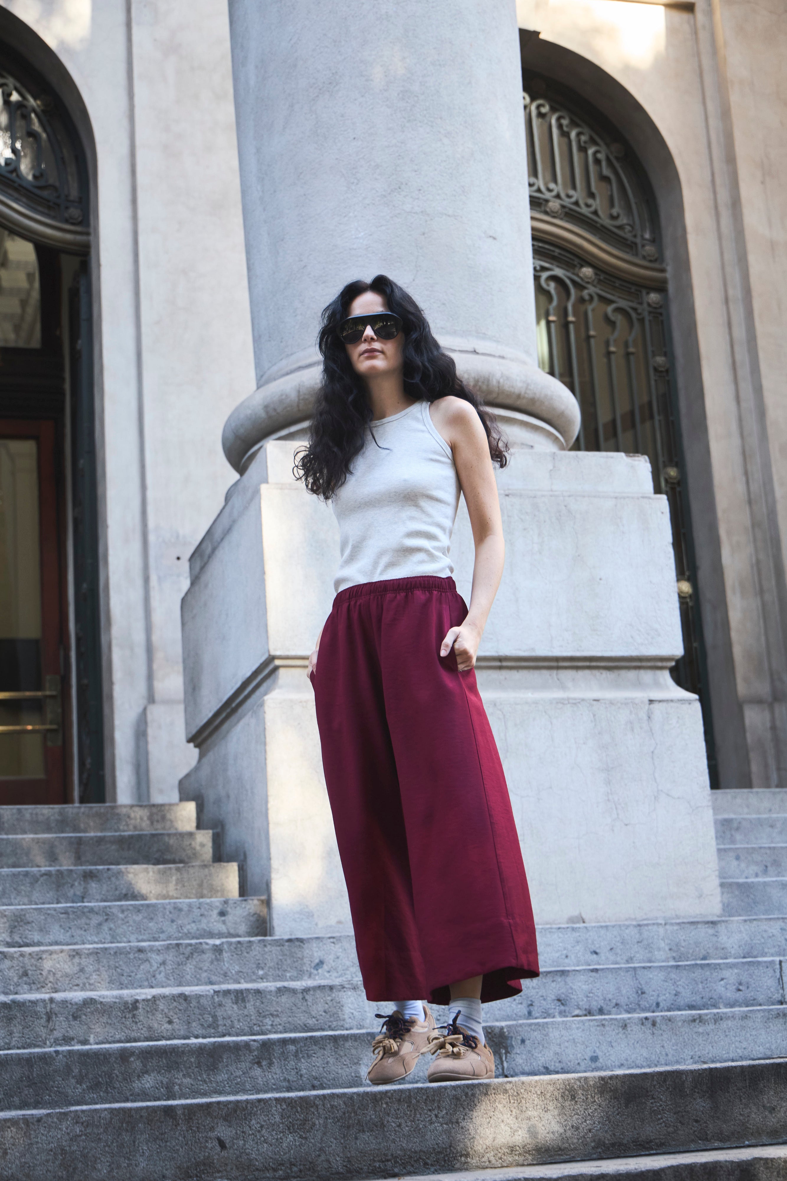 Pantalón Fonce Cupro Burdeo