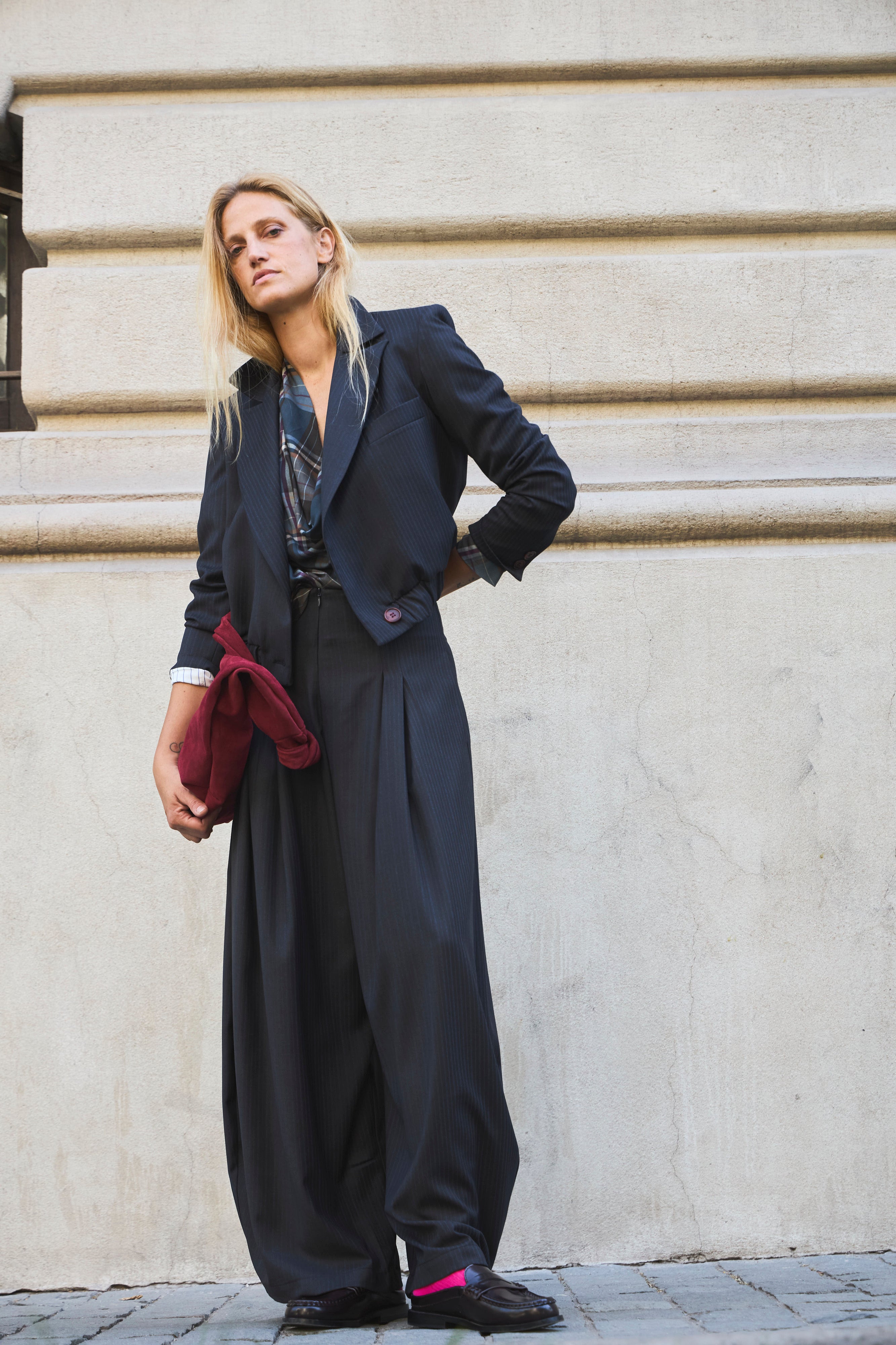 Tailored Meduse Striped Grayish Blue Trousers