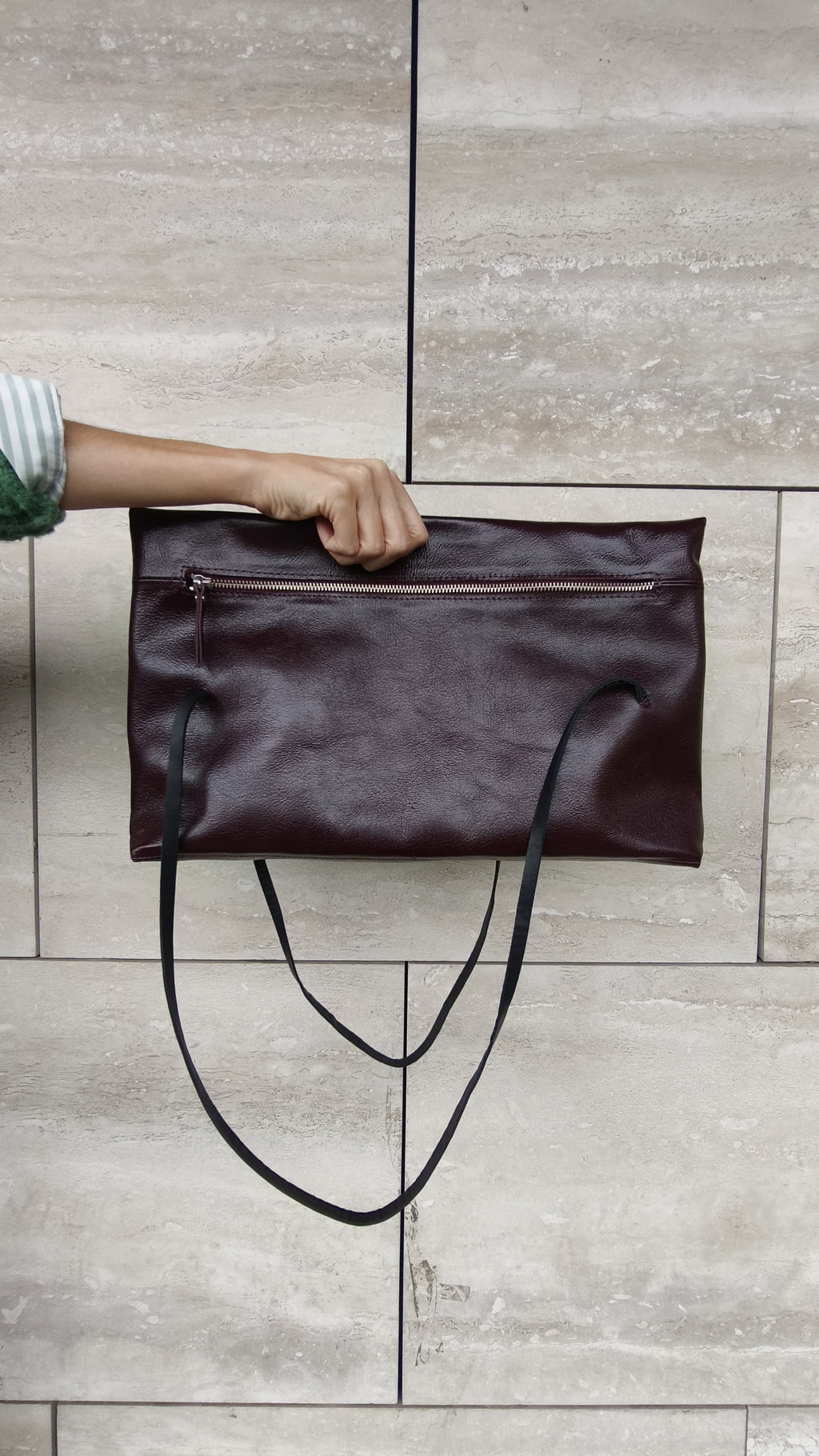 Cartera Oranger Burdeo Bicolor 100% Cuero