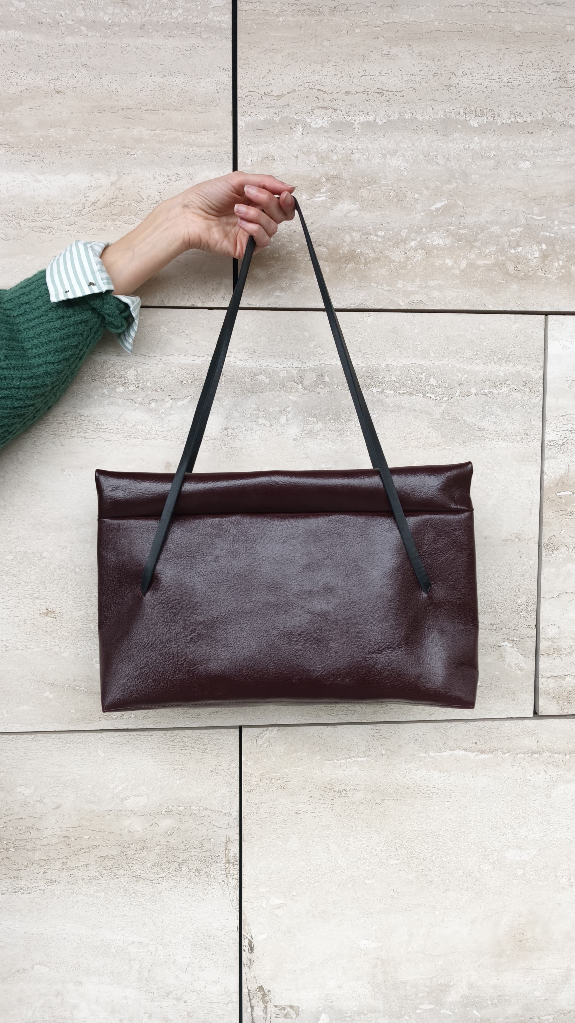 Cartera Oranger Burdeo Bicolor 100% Cuero